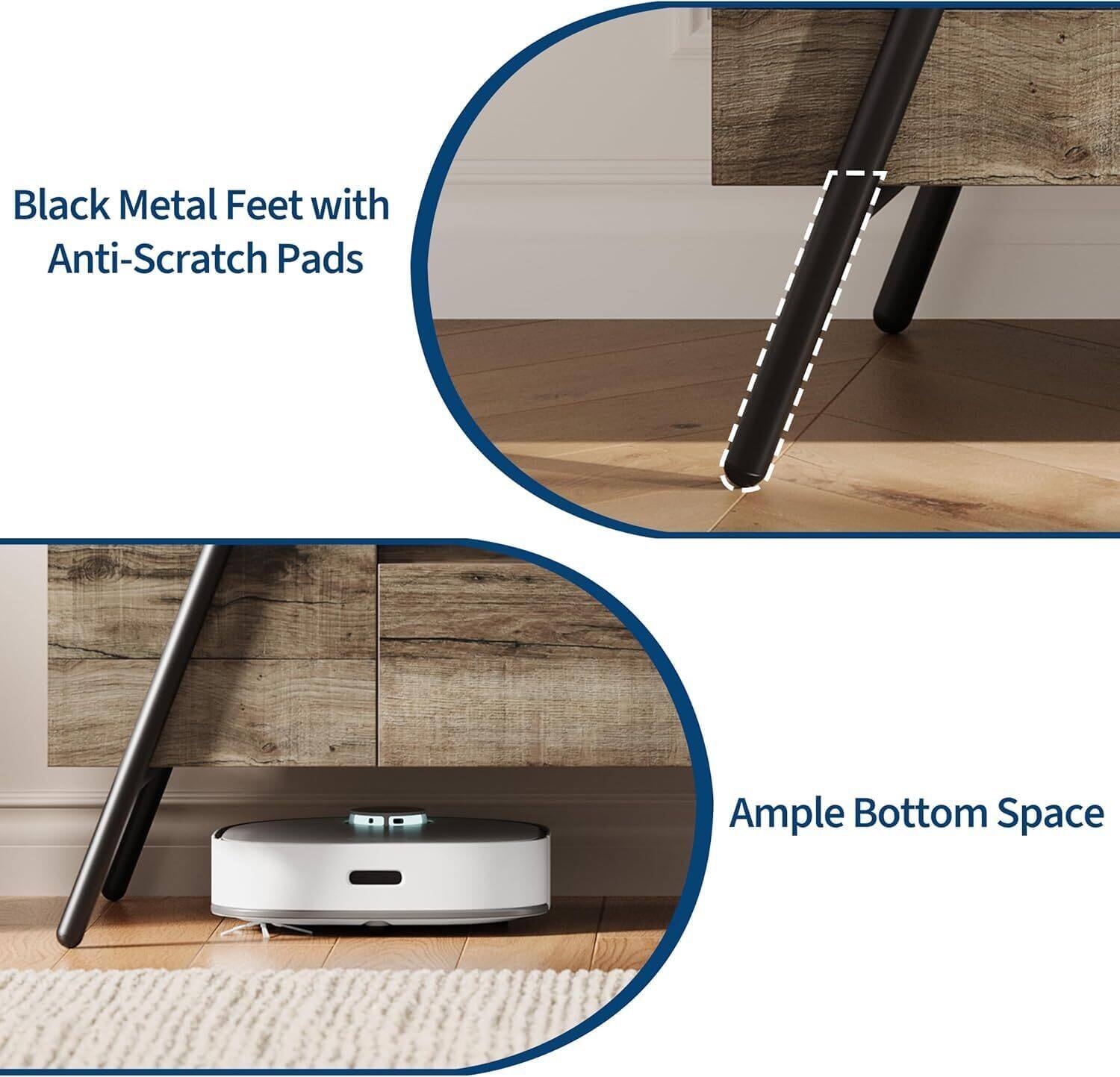 Black Metal Feet with Anti-Scratch Pads  
Ample Bottom Space