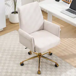 Meqiodas - Mid-Back Office Chair, Swivel Office Chair, Striped Fabric, Ergonomically Designed, Home Office Chair with Metal Base - White