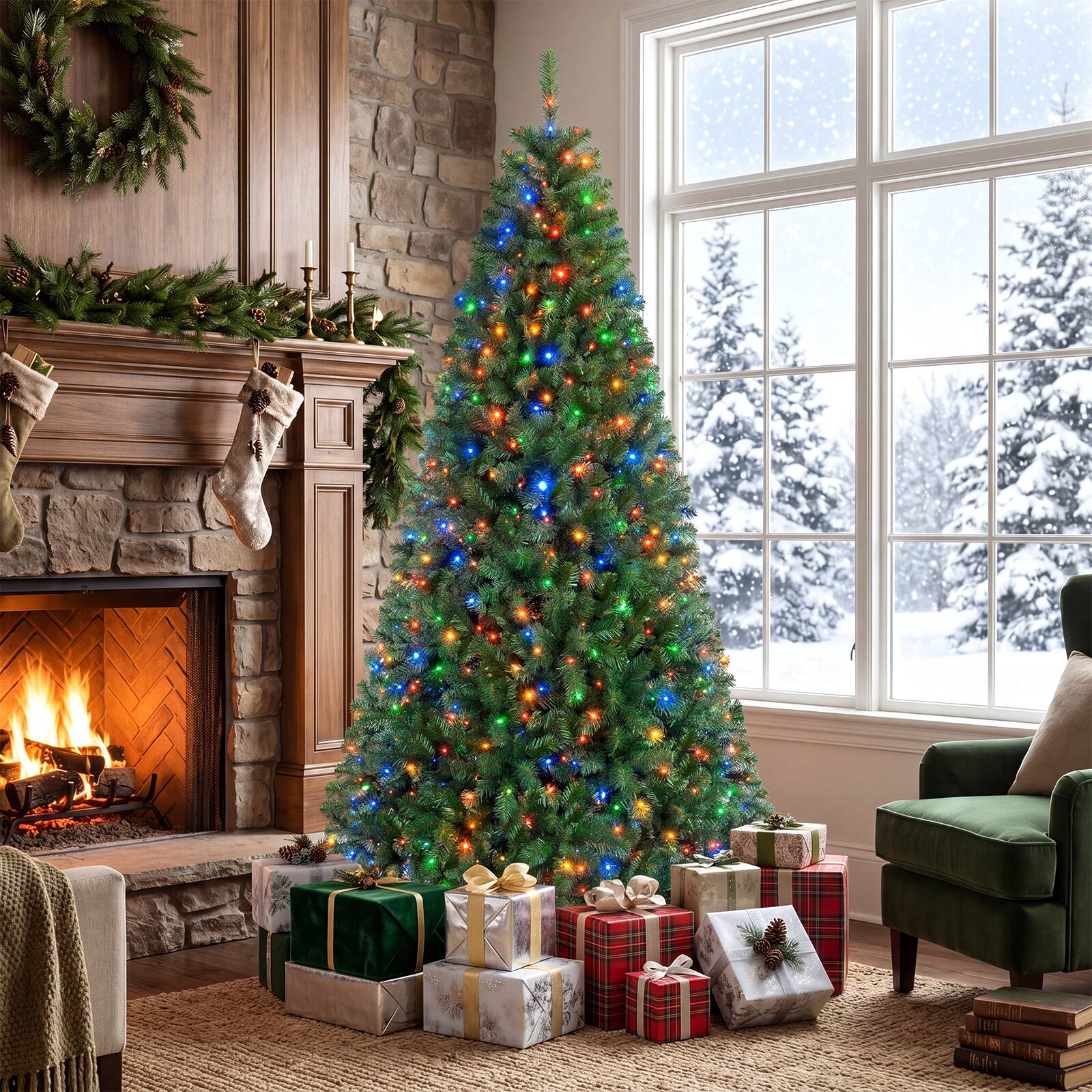 Alt View 1. Costway - Costway 7 FT Pre-Lit Artificial Christmas Tree with 1181 Dense Branch Tips, 500 LED Lights - Green.