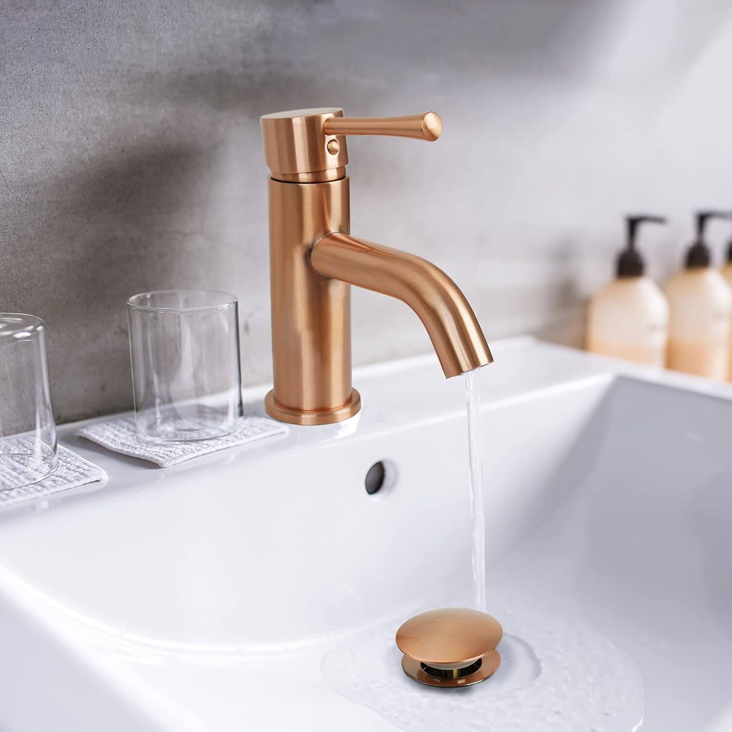 Alt View 2. Akicon - Akicon Push Button Bathroom Sink Drain Stopper Without Overflow in Copper - Copper.
