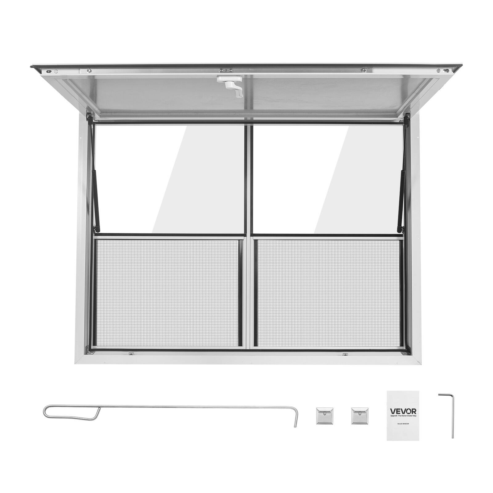 Alt View 5. VEVOR - Concession Window 48x36 in Aluminum Alloy Service Window, for Food Truck, Up to 85 Degrees Stand Serving with 2 Fixed - White.