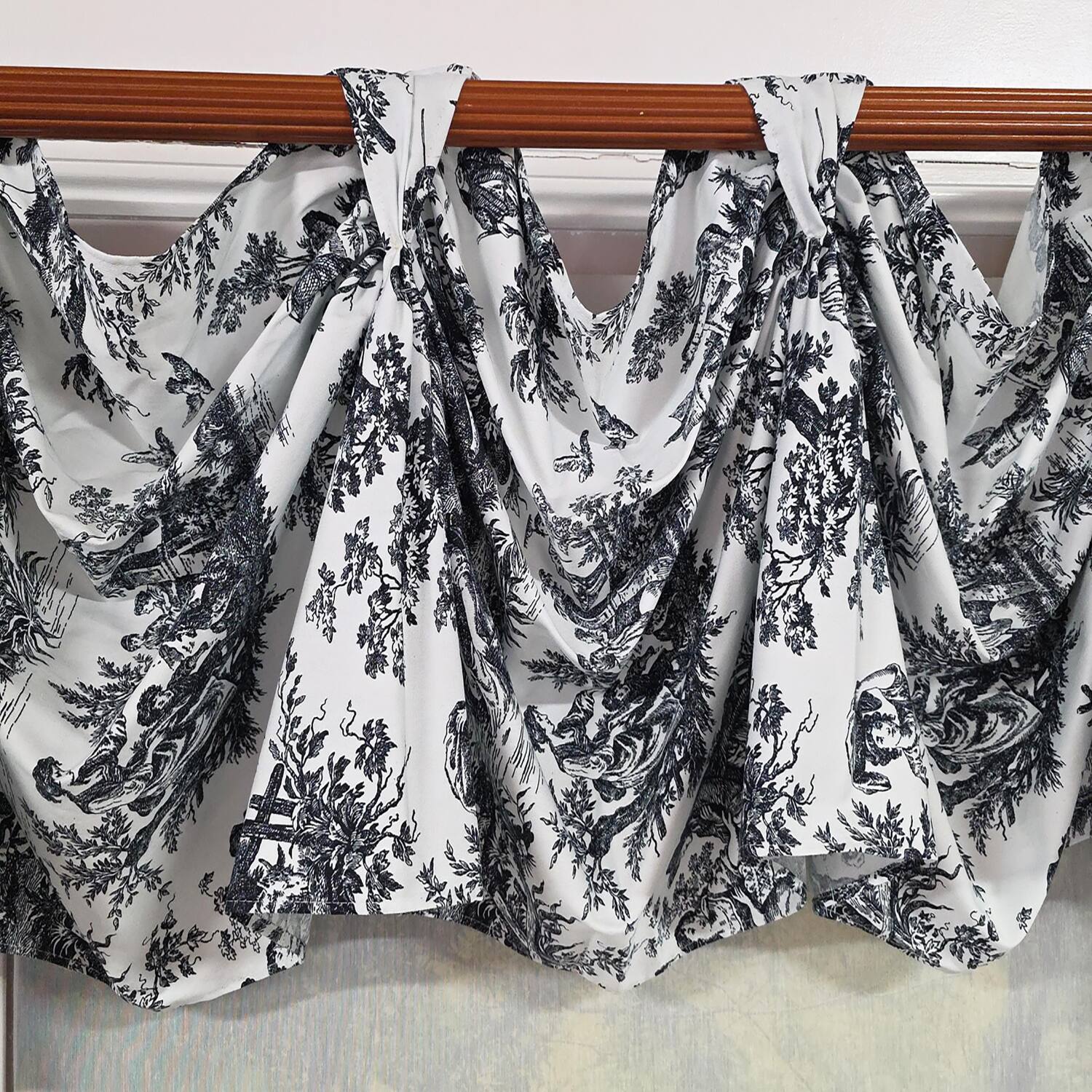 Left. RLF Home - RLF Home Baroque 3-S Victory 100% Cotton Tab Top Swag Window Curtain 54" x 25" Black - Black.