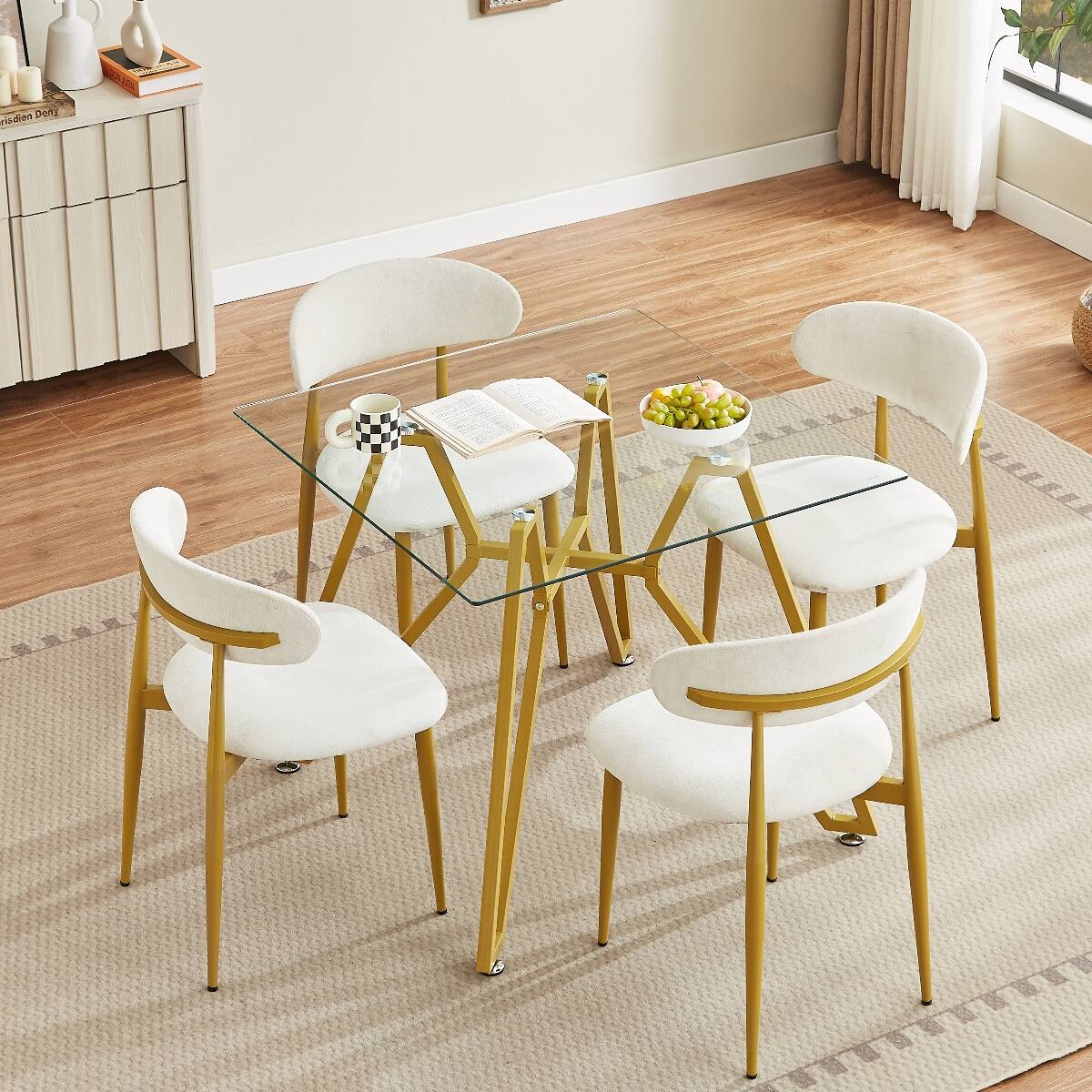 Loheer 35.4 Inch Square Tempered Glass Dining Table with Metal Legs ...