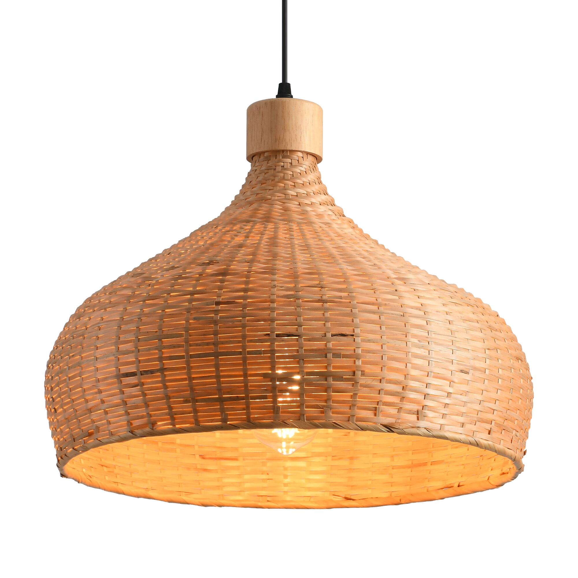 Alt View 8. Parrot Uncle - 1-Light Retro Brown Handmade Bamboo Woven Dome Hanging Pendant Light - Brown.