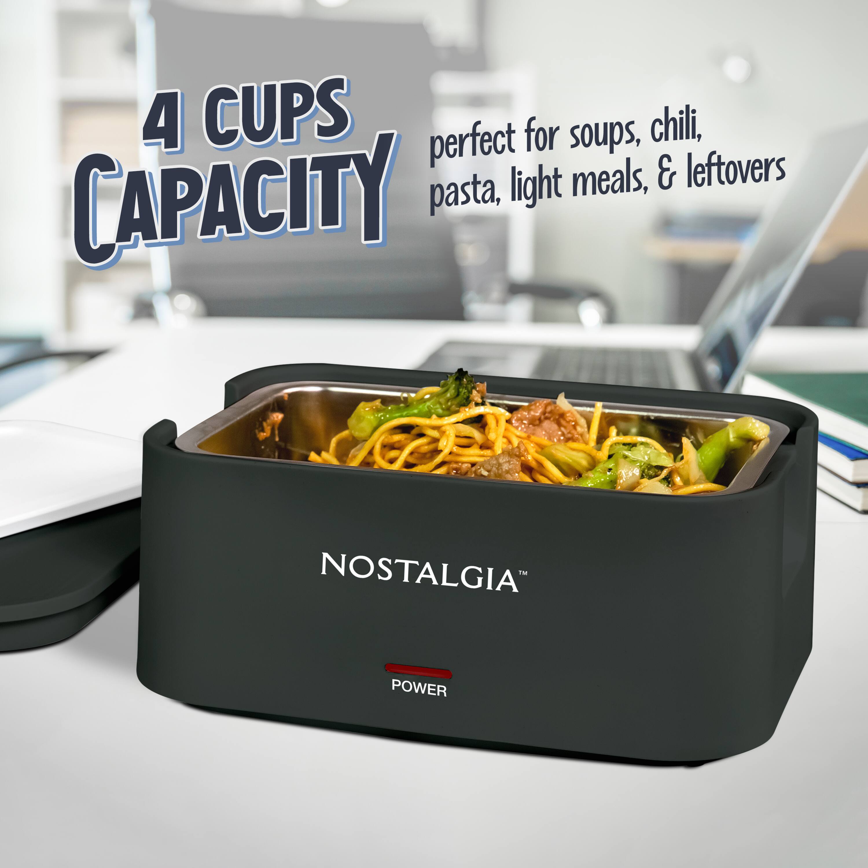 4 CUPS CAPACITY  
perfect for soups, chili, pasta, light meals, & leftovers  
NOSTALGIA™  
POWER