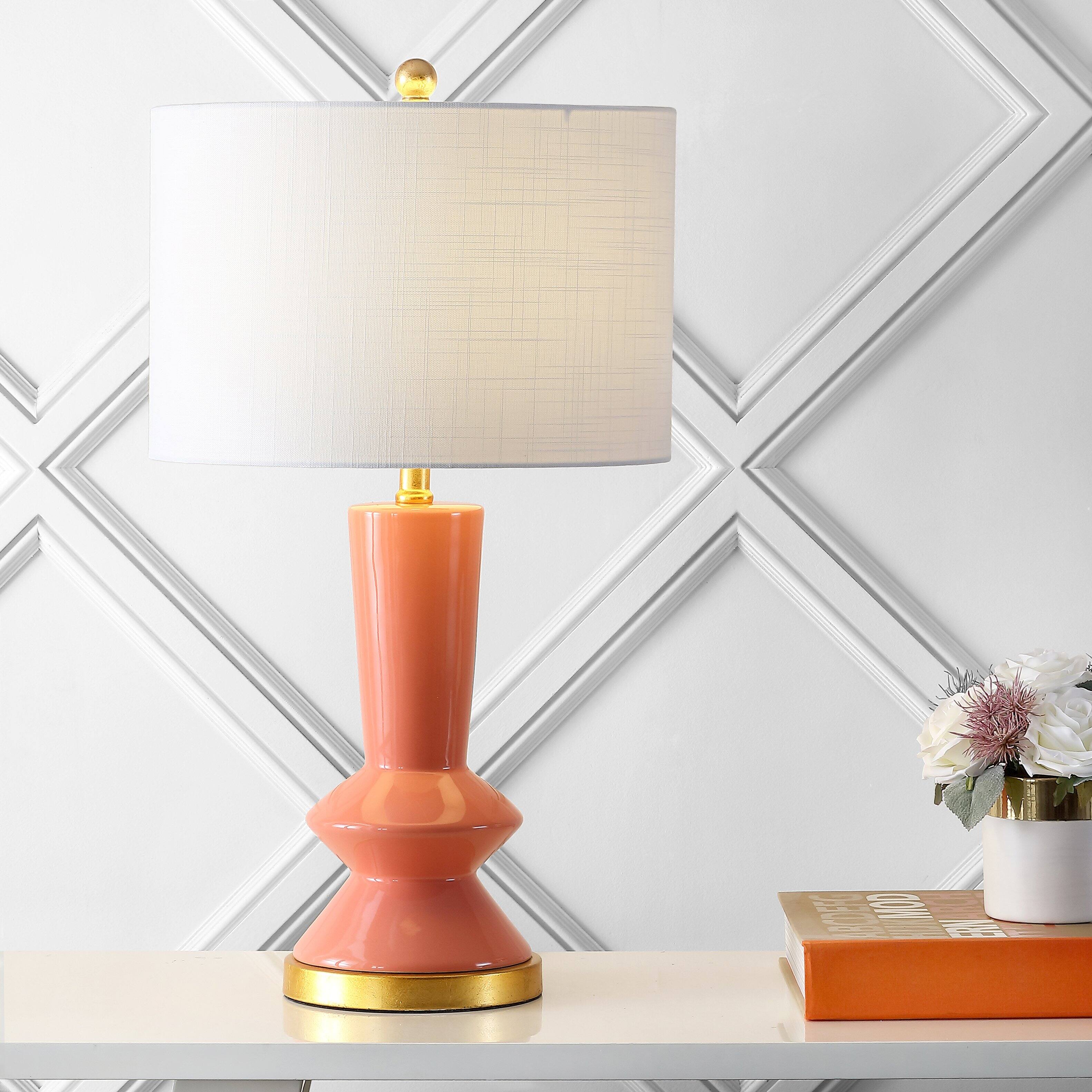 Alt View 1. Jonathan Y - Ziggy 27" Contemporary Glam Ceramic/Iron LED Table Lamp, Coral/Gold Painting - Coral/Gold Painting.