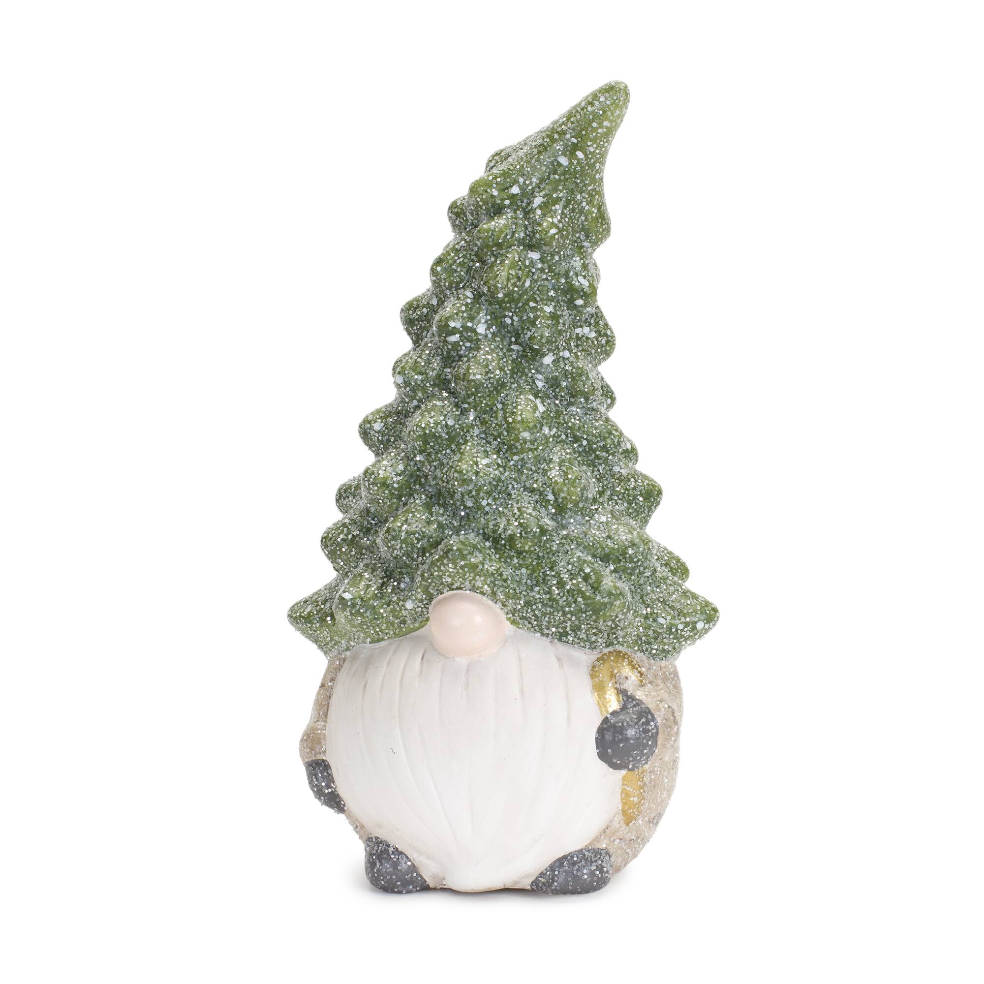 Back. BreeBe - Terra Cotta Gnome Figurine with Pine Tree Hat (Set of 2) - Green, Beige.