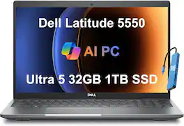 Dell - Refurbished Excellent - Upgraded - Latitude 5550 15.6" FHD Business AI Laptop - Intel Core Ultra 5 - 32GB RAM - 1TB SSD - Thunderbolt - Backlit - Win11Pro - Ultra 5 125U - Gray