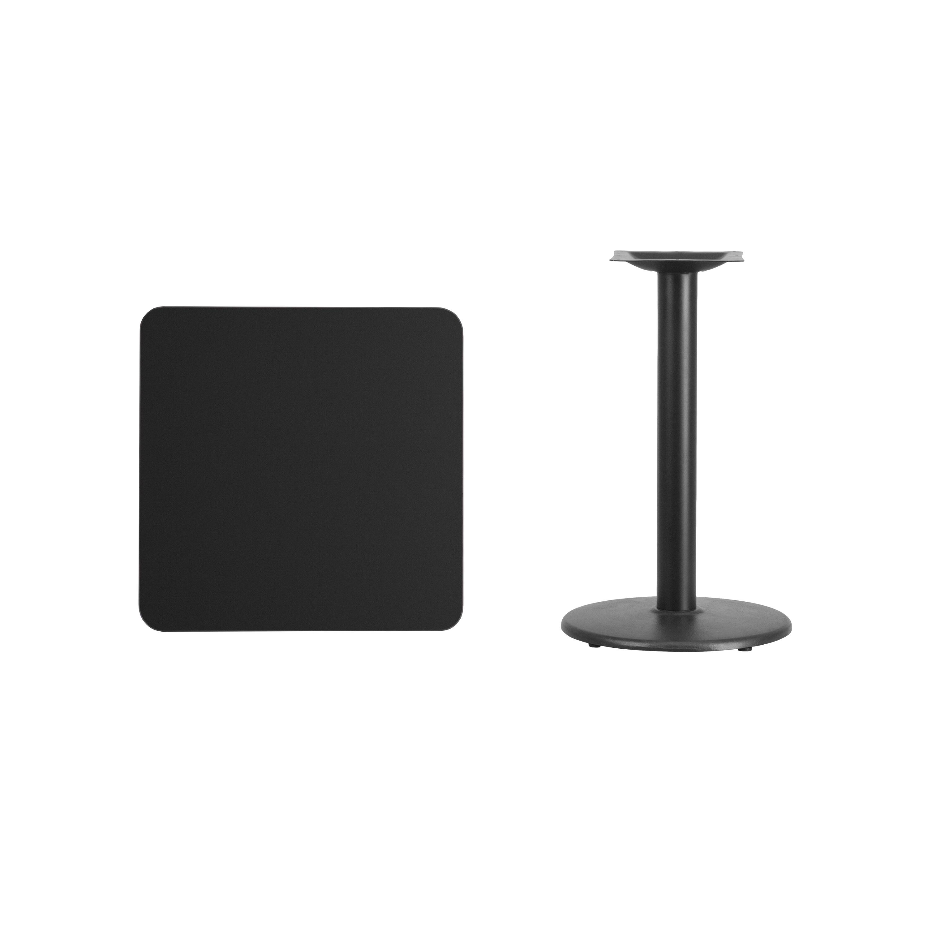 Alt View 2. Emma + Oliver - 24" Square Laminate Table Top with 18" Round Table Height Base - Black.
