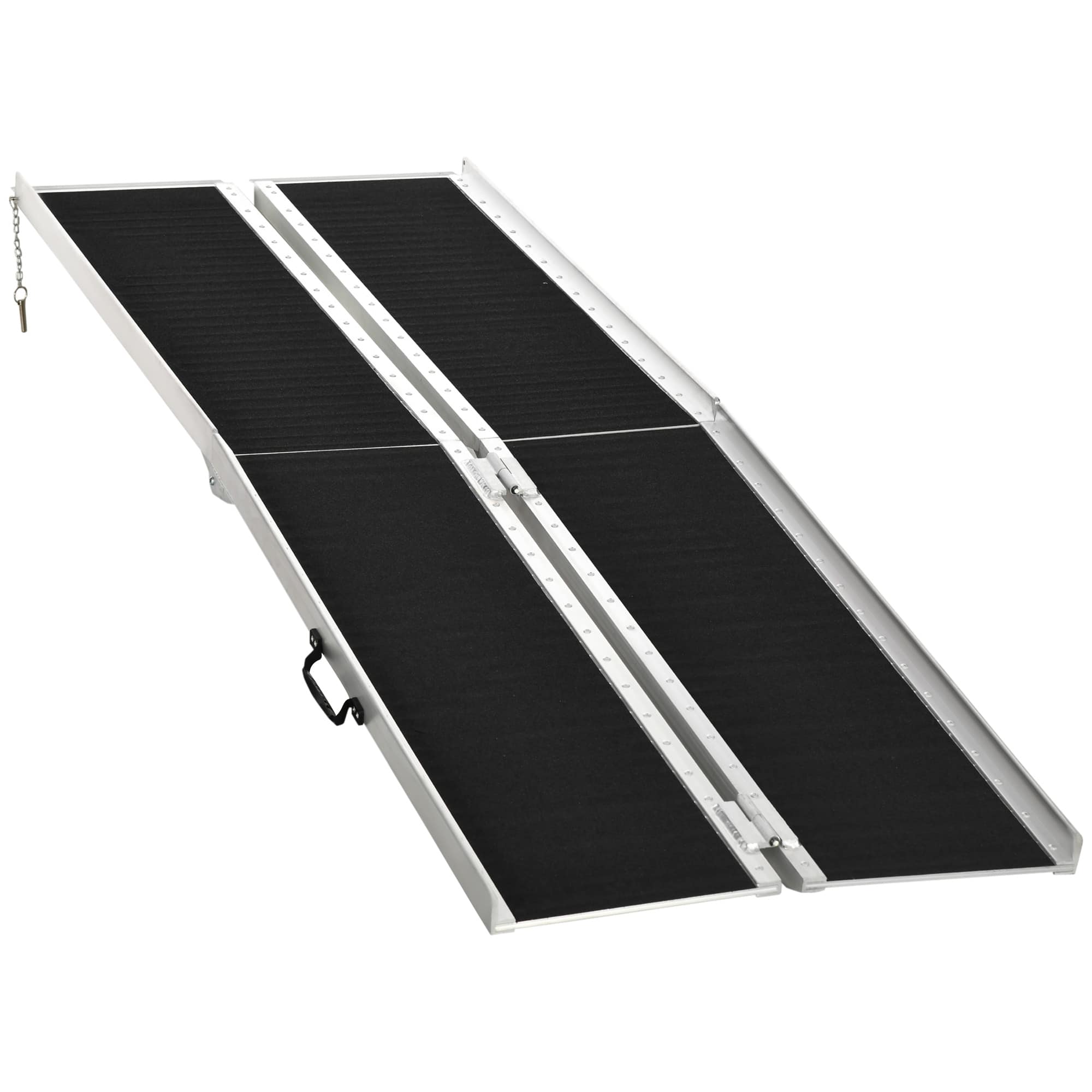 Front. Homcom - Wheelchair Ramp 8FT, Folding Aluminum Threshold Ramp with Non-Slip Surface, Transition Plate, 594lbs Weight Capacity - Black.
