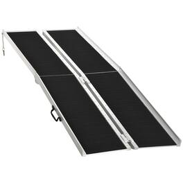 Homcom - Wheelchair Ramp 8FT, Folding Aluminum Threshold Ramp with Non-Slip Surface, Transition Plate, 594lbs Weight Capacity - Black