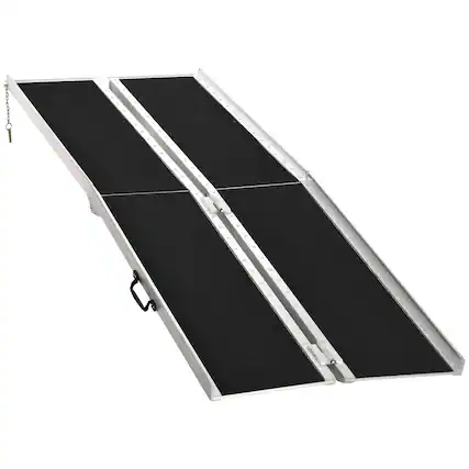 Front. Homcom - Wheelchair Ramp 8FT, Folding Aluminum Threshold Ramp with Non-Slip Surface, Transition Plate, 594lbs Weight Capacity - Black.