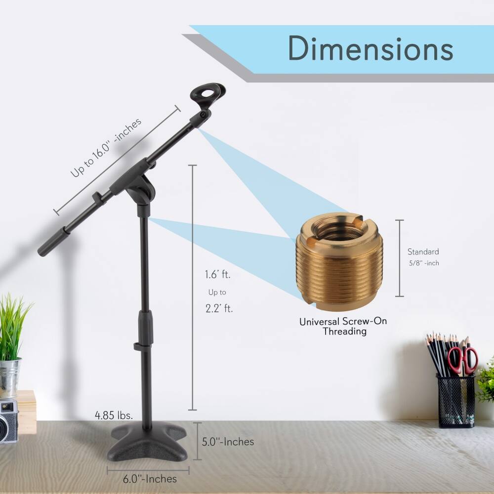 Dimensions  
- Up to 16.0" inches  
- 1.6' ft. to 2.2' ft.  
- 5.0" inches  
- 6.0" inches  
- 4.85 lbs.  
- Universal Screw-On Threading  
- Standard 5/8" inch