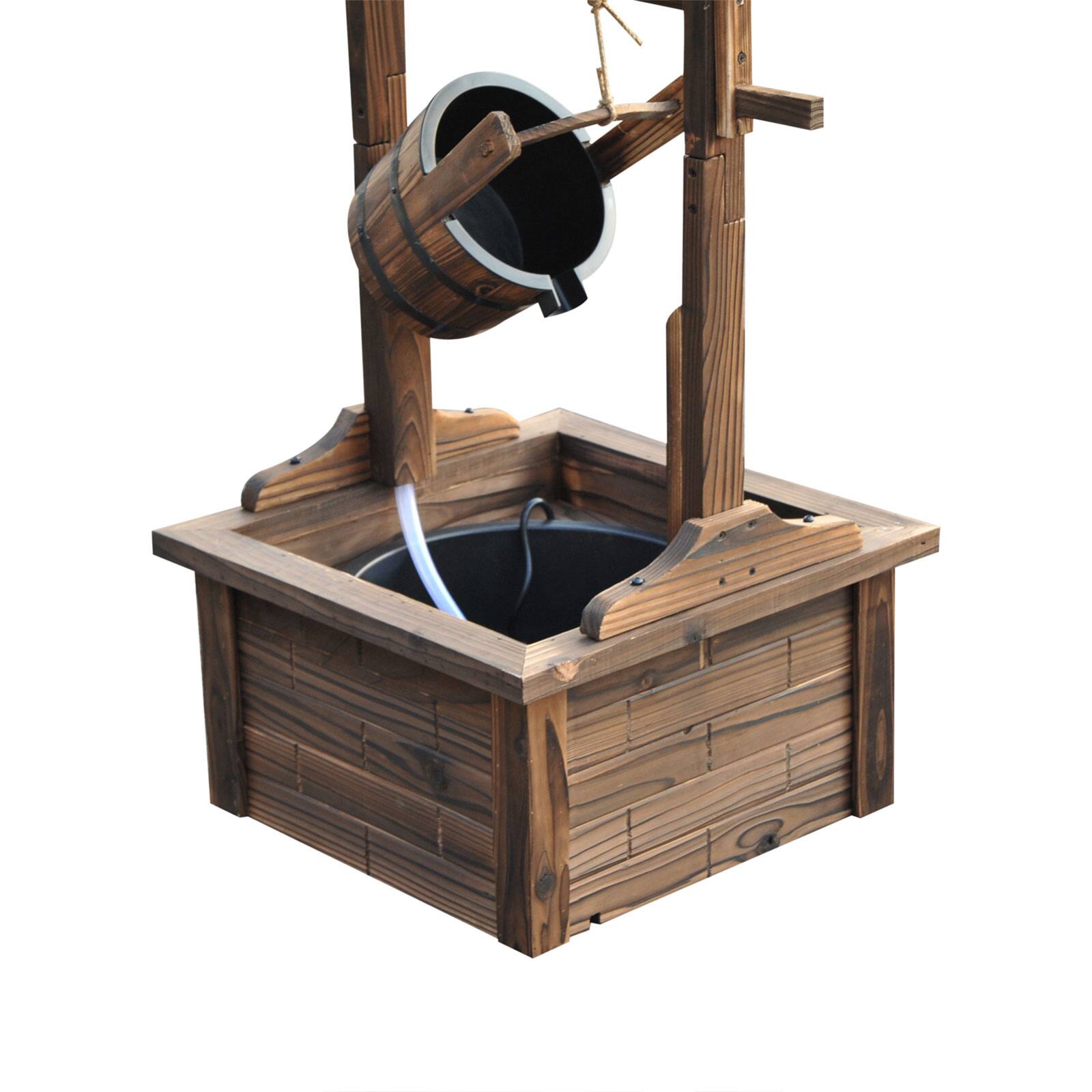 Alt View 8. Outsunny - Wooden Wishing Well Fountain with Adjustable Water Flow Rate, Rustic Waterfall Fountain - Carbonized brown.