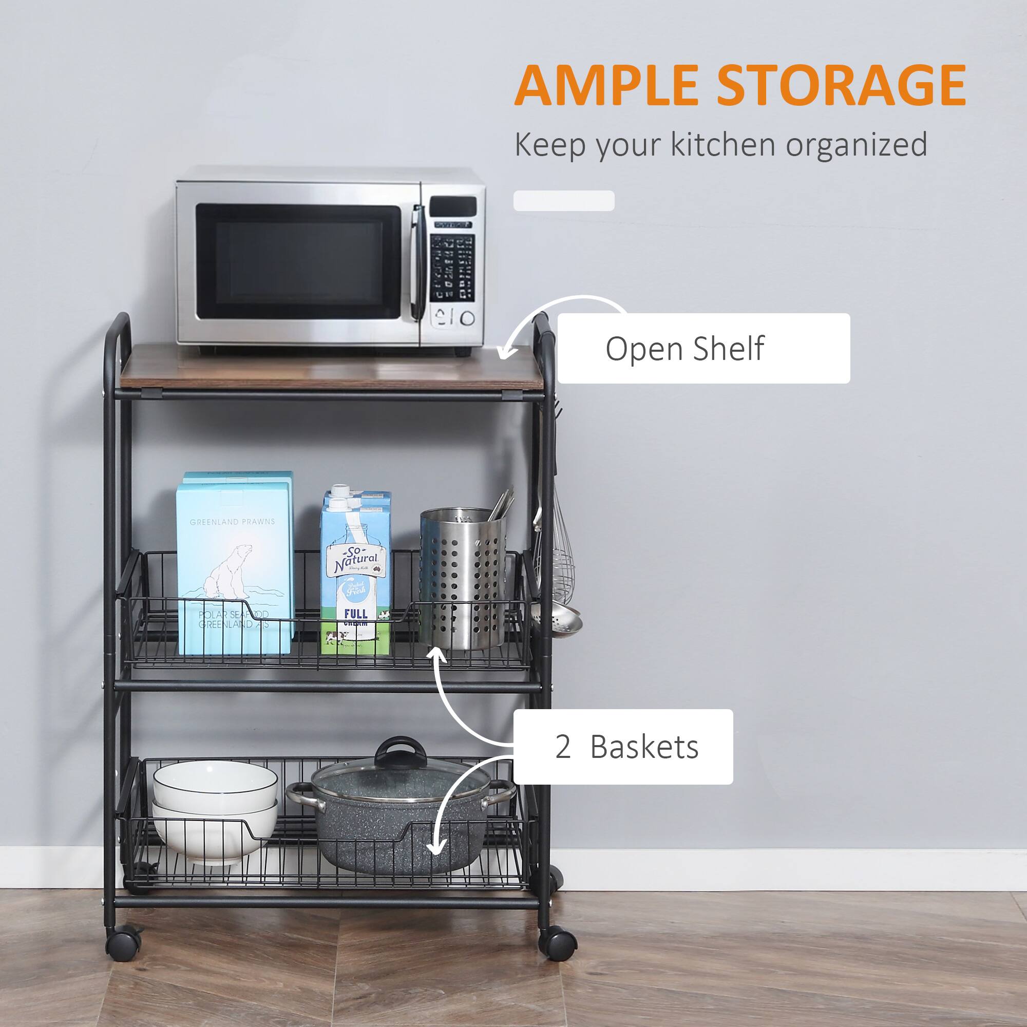 AMPLE STORAGE  
Keep your kitchen organized  

Open Shelf  

2 Baskets