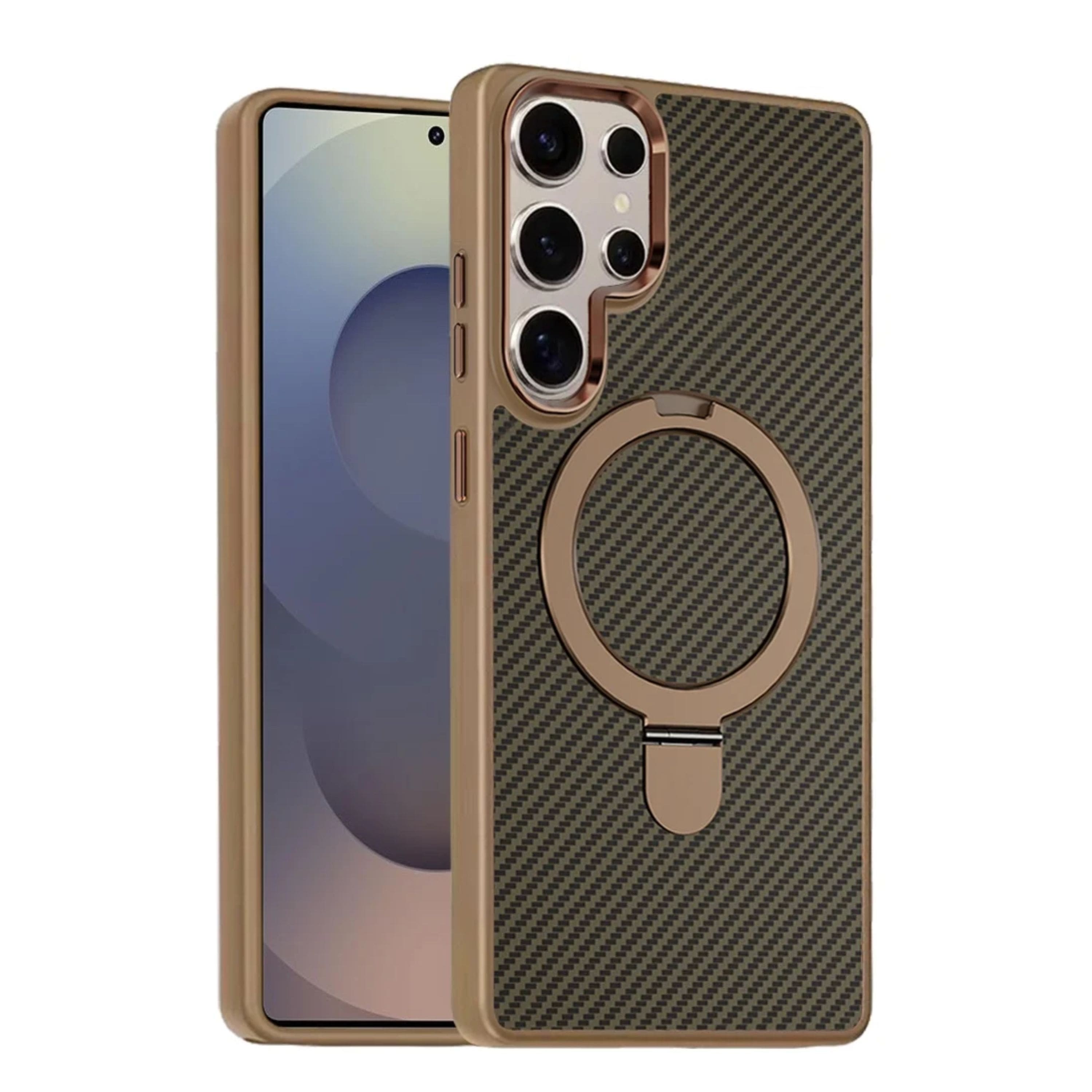 Kitcheniva - Carbon Fiber Print Design Ring Stand Circle With Tempered Glass For Samsung Galaxy S25 Ultra - Brown price history on PriceWatchPro