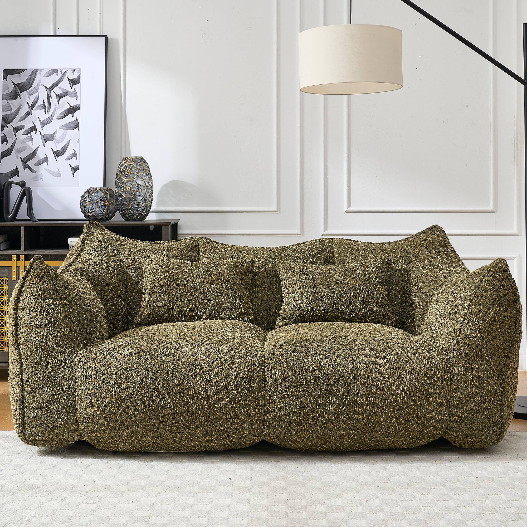 Alt View 7. GOODSILO - Large Square Beanbag Chair with High Resilience Foam Core for Two Person Lounging and Relaxation - Olive Green.