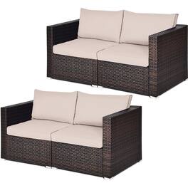 Gymax - 4PCS Rattan Corner Sofa Set Patio Outdoor Furniture Set w/ Cushions - Beige