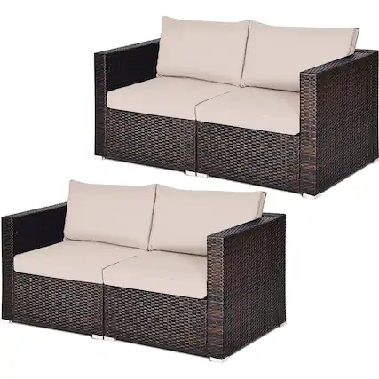 Front. Gymax - Gymax 4PCS Rattan Corner Sofa Set Patio Outdoor Furniture Set w/ Beige Cushions - Beige.