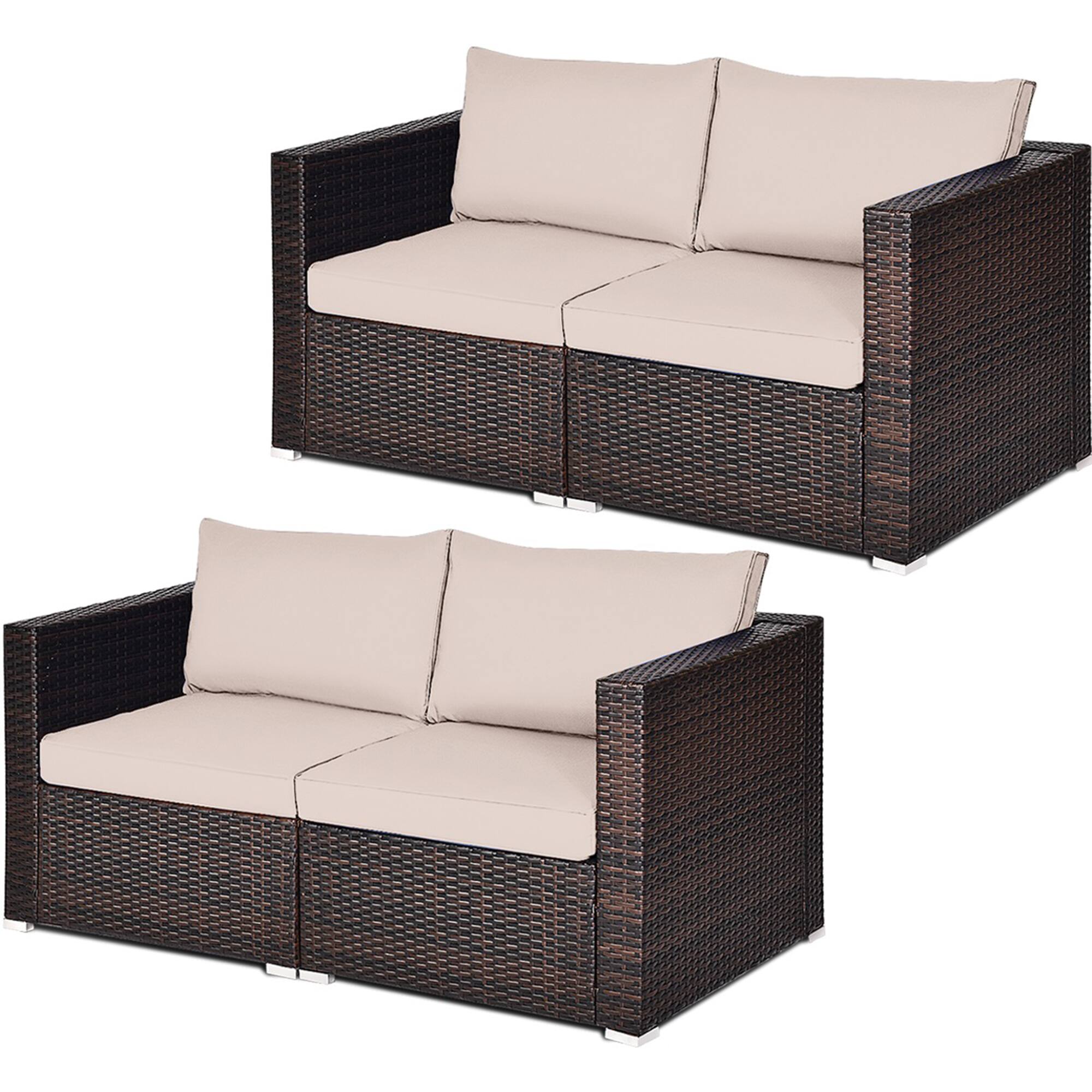 Front. Gymax - Gymax 4PCS Rattan Corner Sofa Set Patio Outdoor Furniture Set w/ Beige Cushions - Beige.