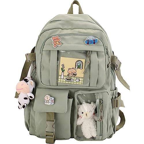 Front. Stamp n Camp - Backpack Lovely Pastel Rucksack For Teen  Cute Aesthetic Bookbag School With Pin And Accessories (pink) - Green.