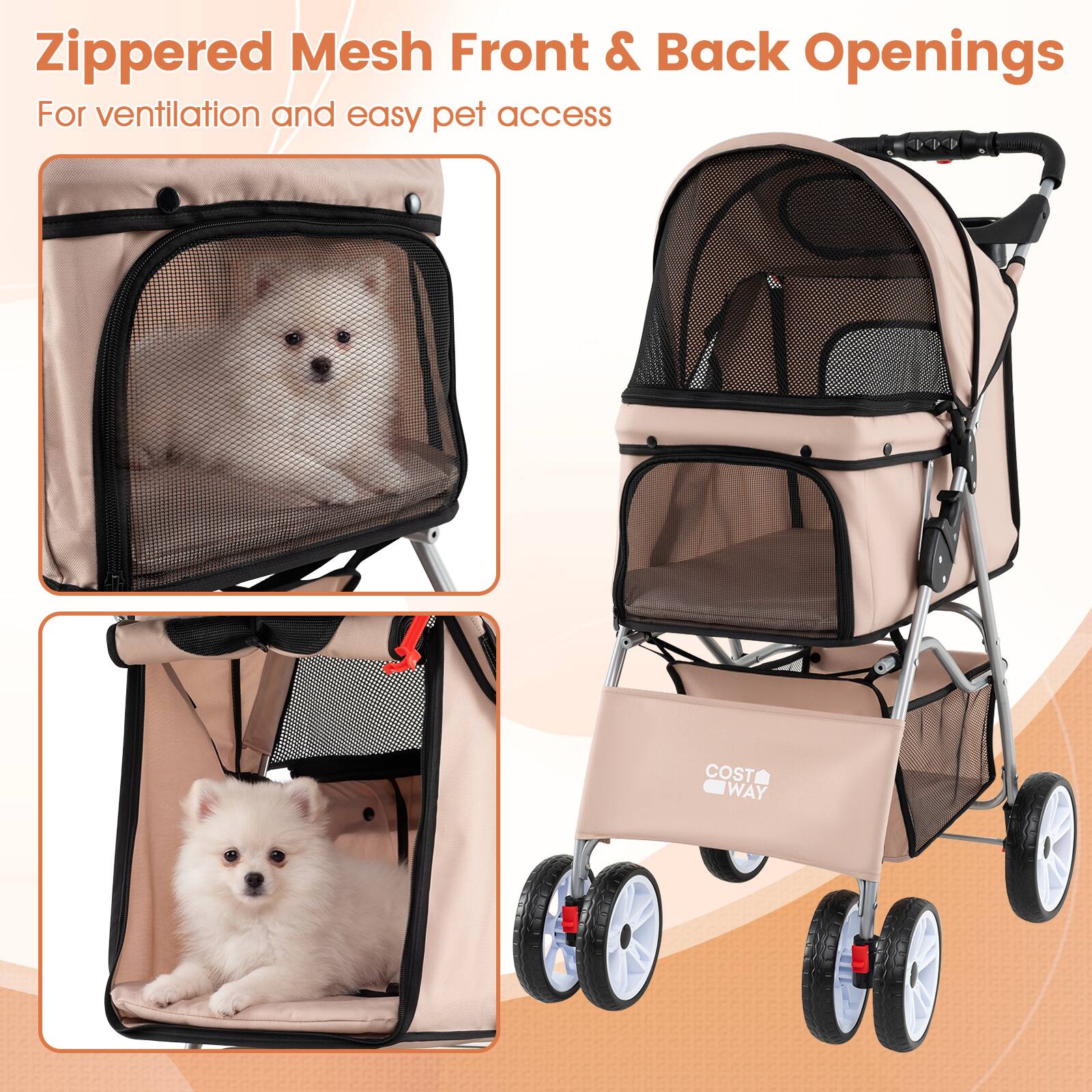 Zippered Mesh Front & Back Openings  
For ventilation and easy pet access