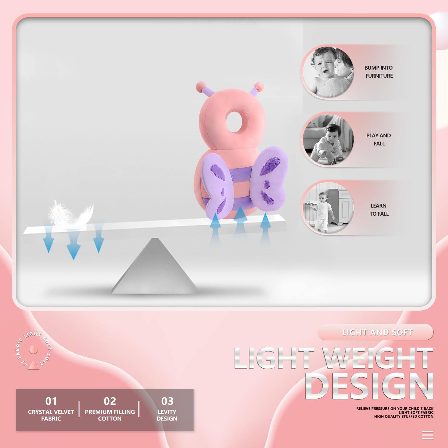 Alt View 5. Cozy Serene - Head Protector Adjustable Protection Backpack (butterfly) - Butterfly.