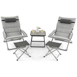 Pefilos - 5-Piece Patio Sling Chair Set with Comfortable Seat Cushions, Folding Lounge Chairs with Footrests and Coffee Table - Gray