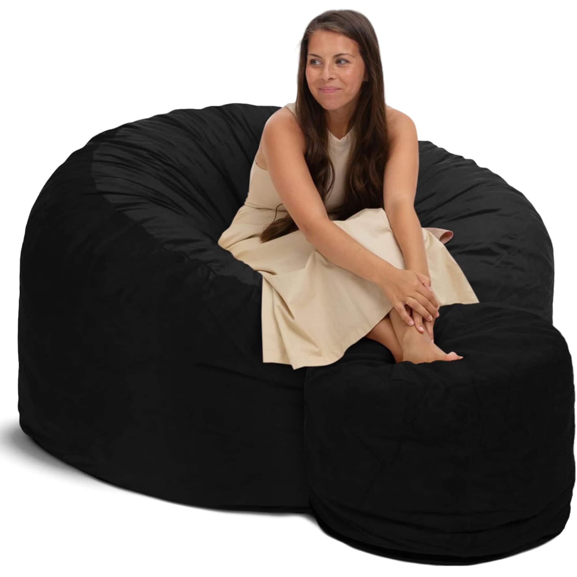 Ultimate Sack - 5ft Bean Bag Chair and Footstool, Oversized Lounger, Suede - Black