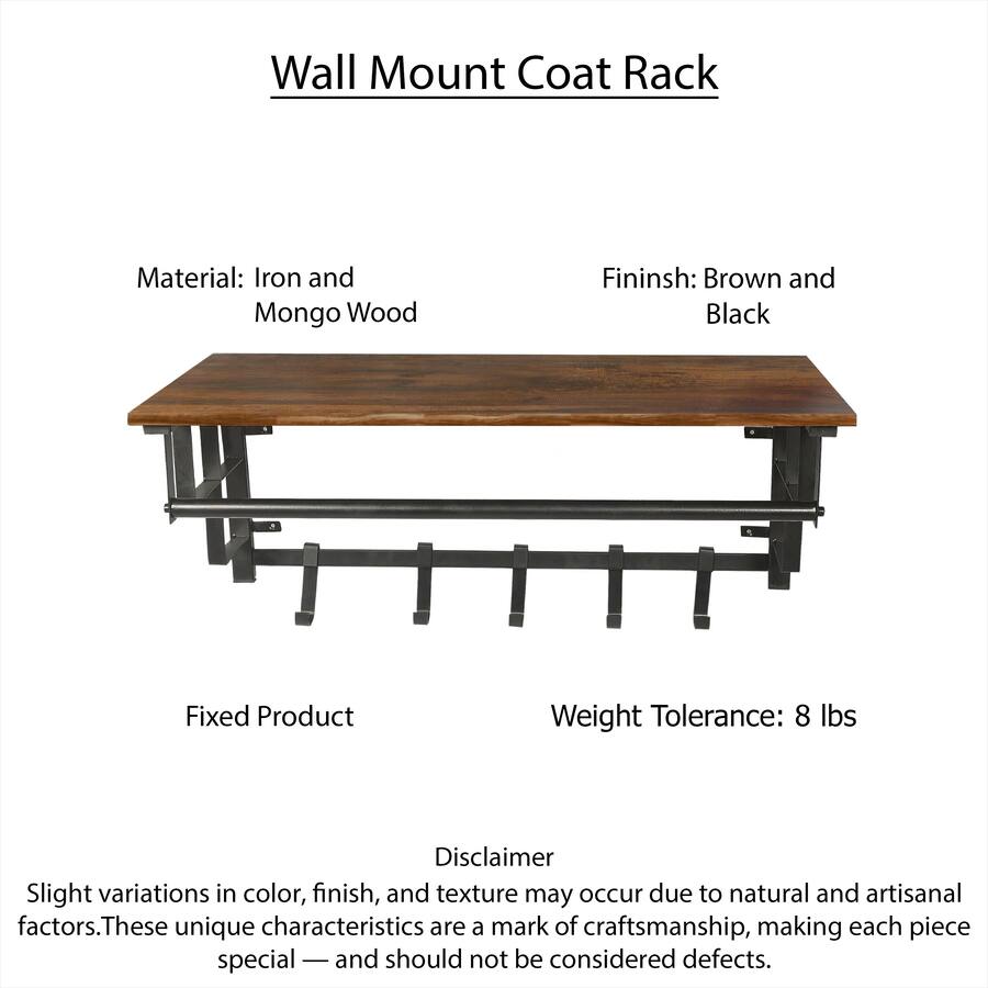 Manhattan Lane 26 Inch Industrial Metal Frame Wall Mount Coat Rack, 5 ...