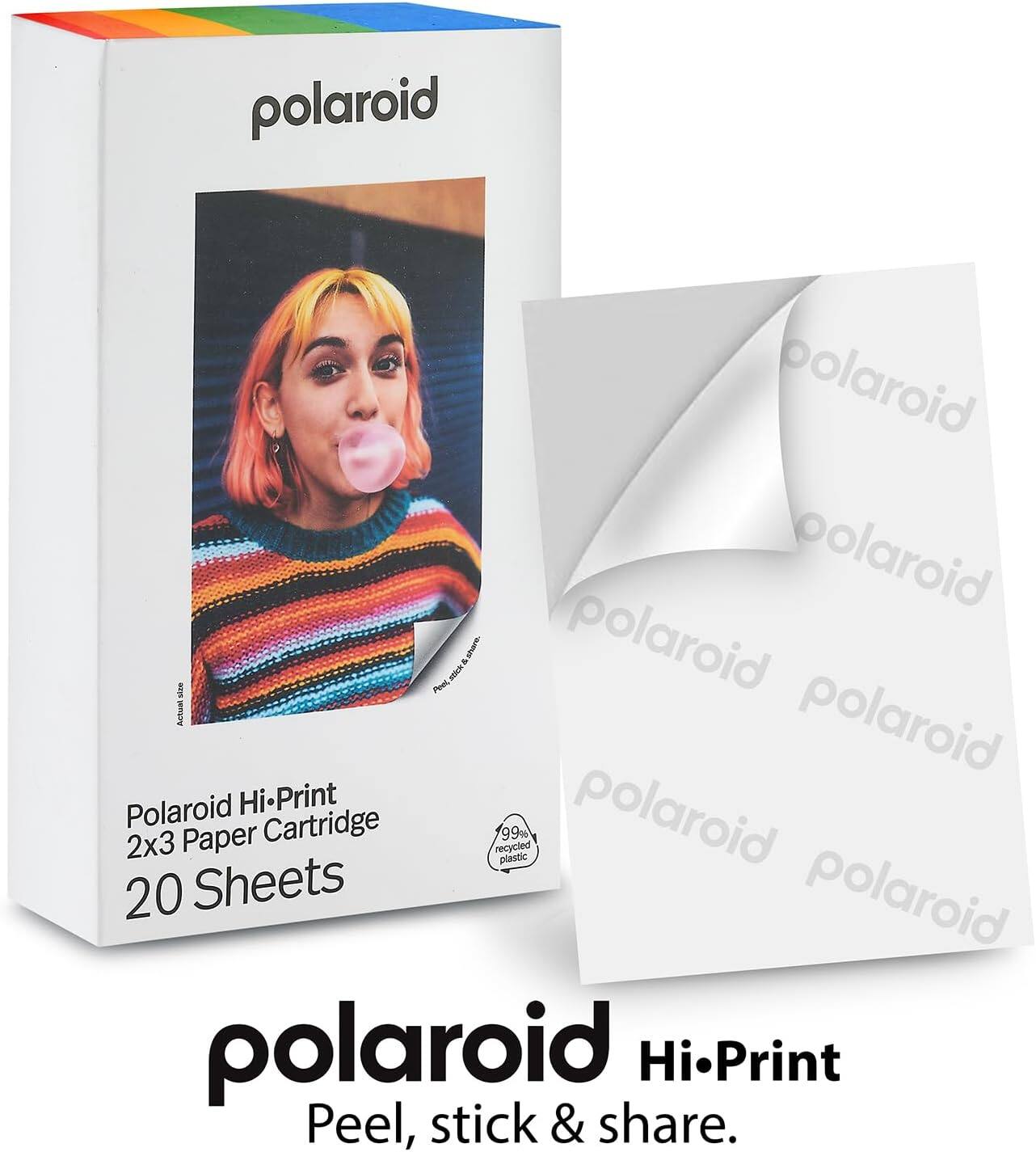 Polaroid Hi-Print 2x3 Paper Cartridge recycled 99% plastic 20 Sheets. Polaroid Hi-Print Peel, stick & share.