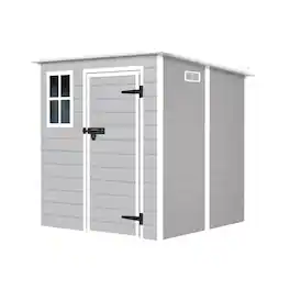 Mondawe - 6x6 FT Waterproof Resin Outdoor Storage Shed with Floor & Window & Lockable Doors and Vents - Gray
