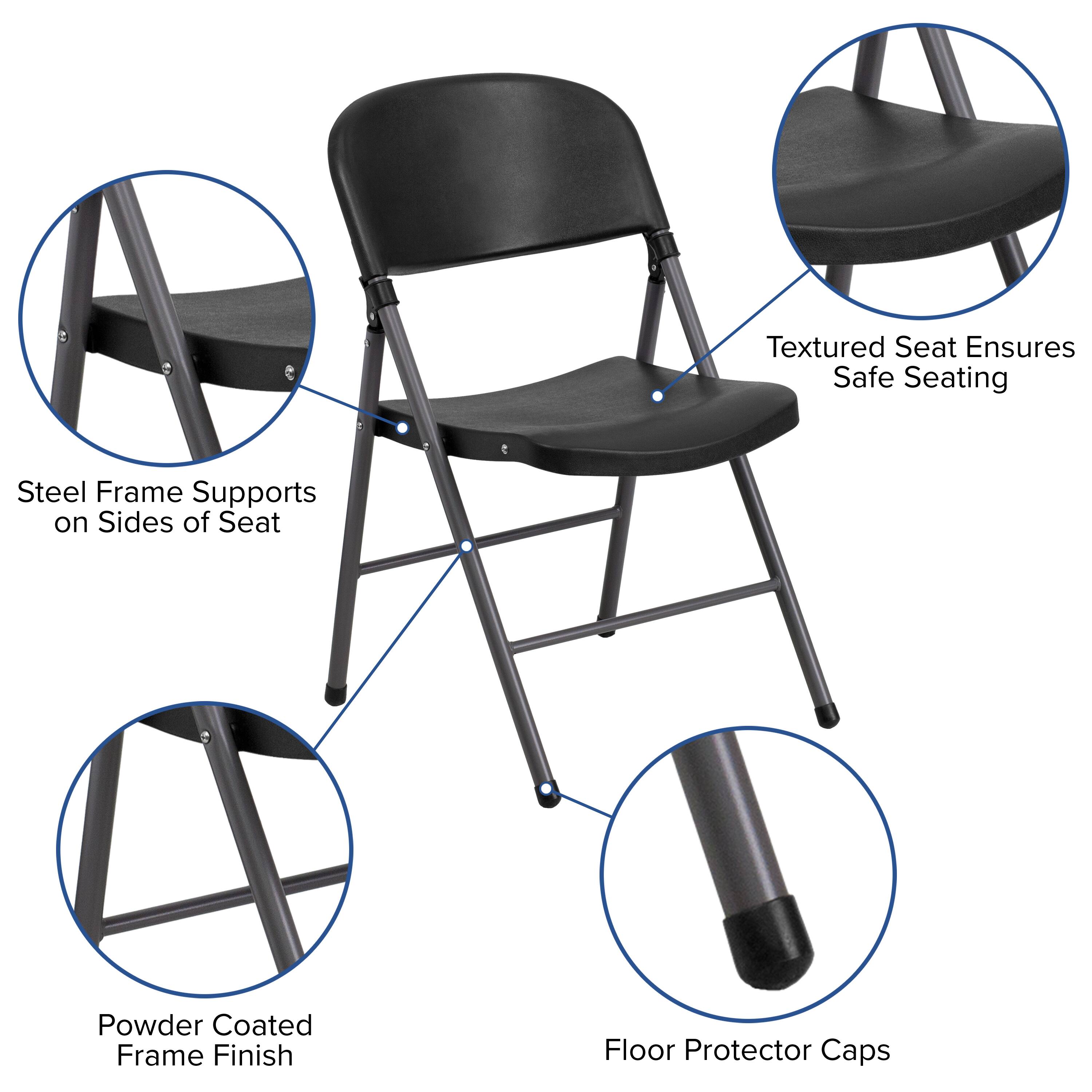 Textured Seat Ensures Safe Seating  
Steel Frame Supports on Sides of Seat  
Powder Coated Frame Finish  
Floor Protector Caps