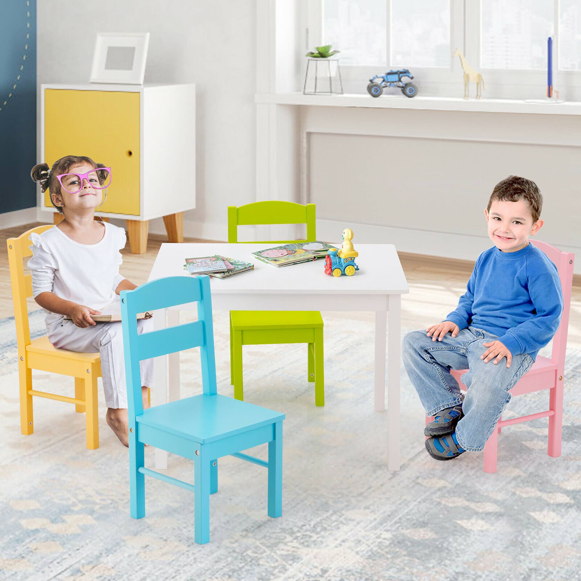 Alt View 4. Costway - Costway 5 Piece Kids Wood Table Chair Set Activity Toddler Playroom Furniture - Multicolor.