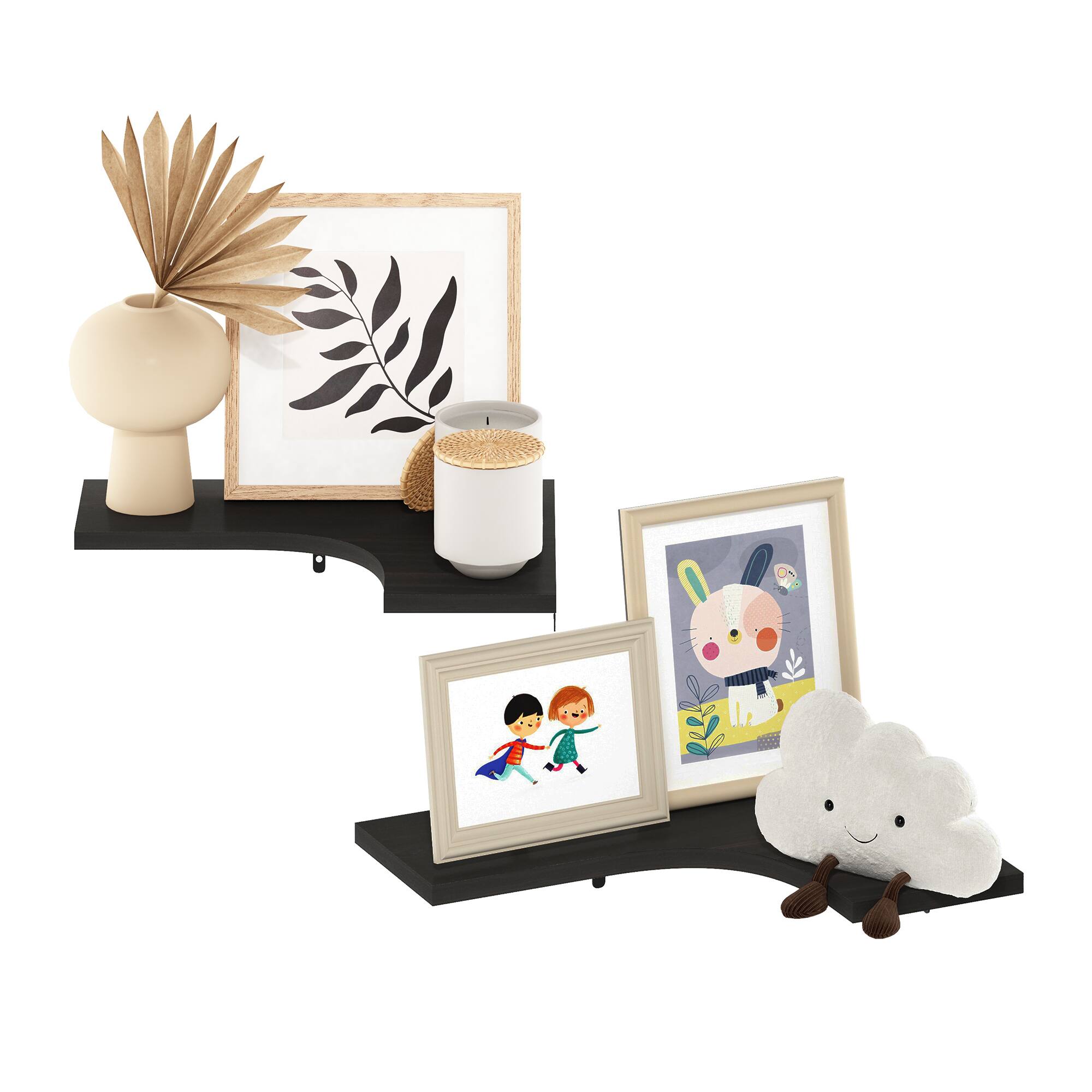 Alt View 3. Furinno - Rossi Wall Mounted Corner L-Shape Floating Display Shelves, Set of 2 - Espresso.