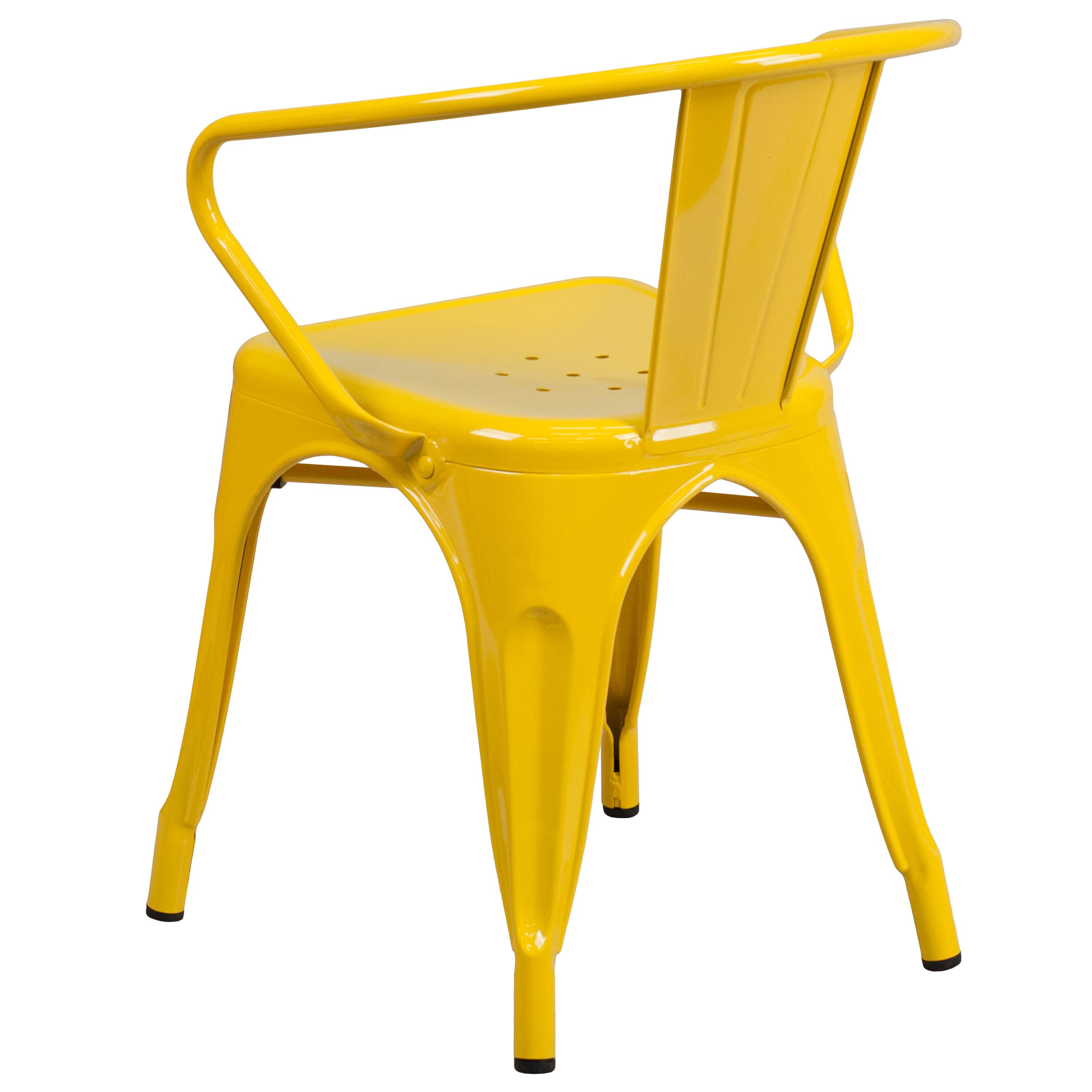 Alt View 5. Emma + Oliver - Commercial Grade Colorful Metal Indoor-Outdoor Chair with Arms - Yellow.