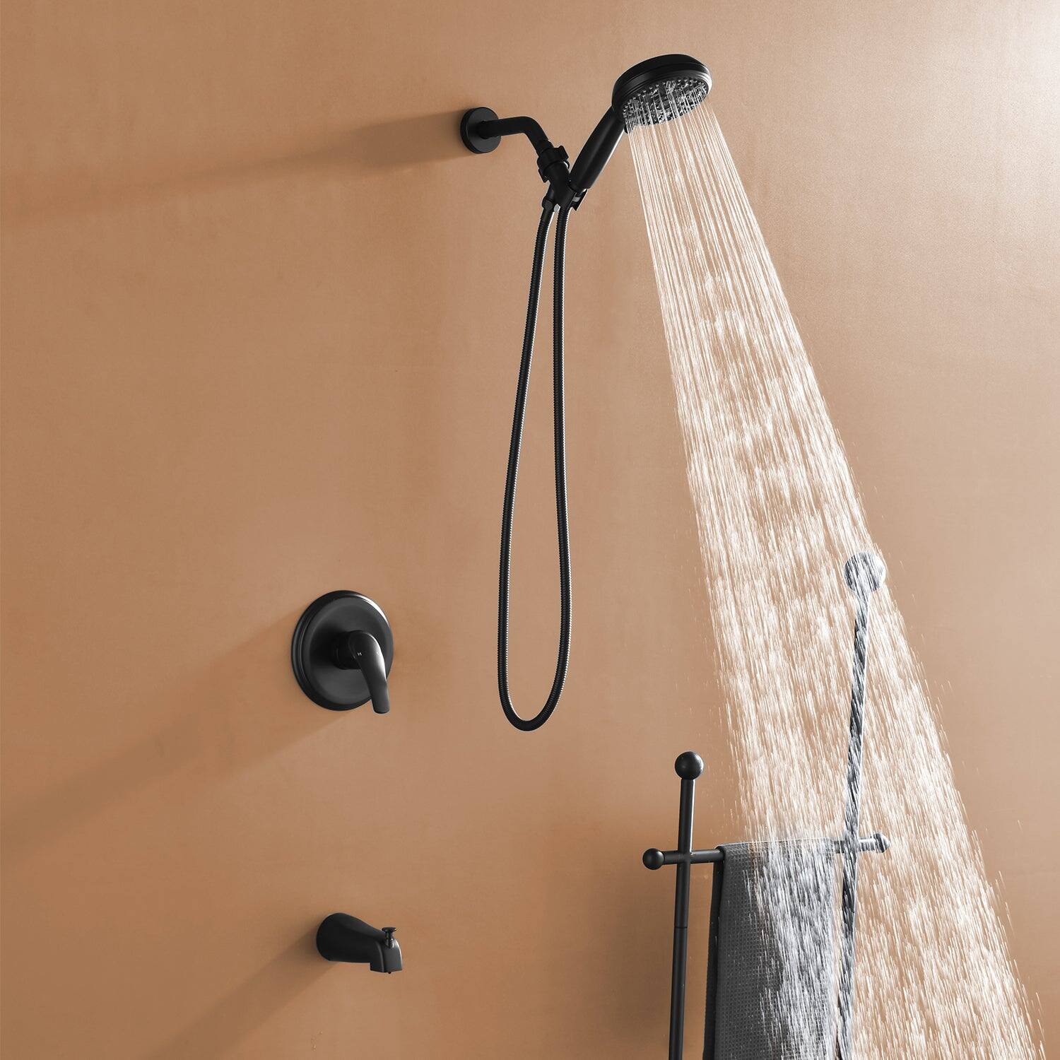 Alt View 2. Boyel Living - Matte Black Shower Set with 10 Function Handheld Shower and cUPC Pressure Balance Valve - Matte Black.