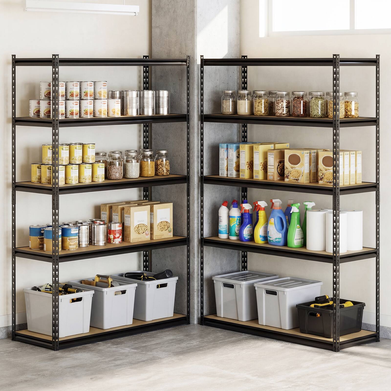 Alt View 1. Gymax - Gymax 2PCS 5-Tier Garage Shelving Unit 2200 LBS Heavy Duty Metal Storage Shelves Black - Black.