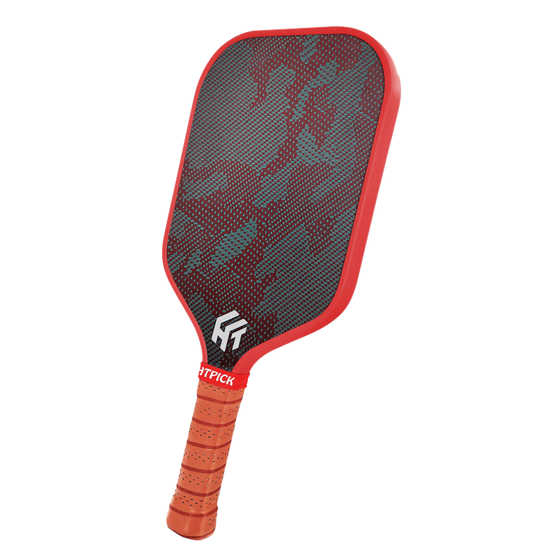 Angle. Anysun - Carbon Fiber Pickleball Paddle - Cold Pressed Multi-Layer, 16mm Polypropylene Core, Fabric Surface, Elongated - Red.