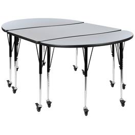 Flash Furniture - Emmy 3 Piece Mobile 76" Oval Wave Flexible Grey Thermal Laminate Activity Table Set-Standard Height Adjustable Legs - Gray