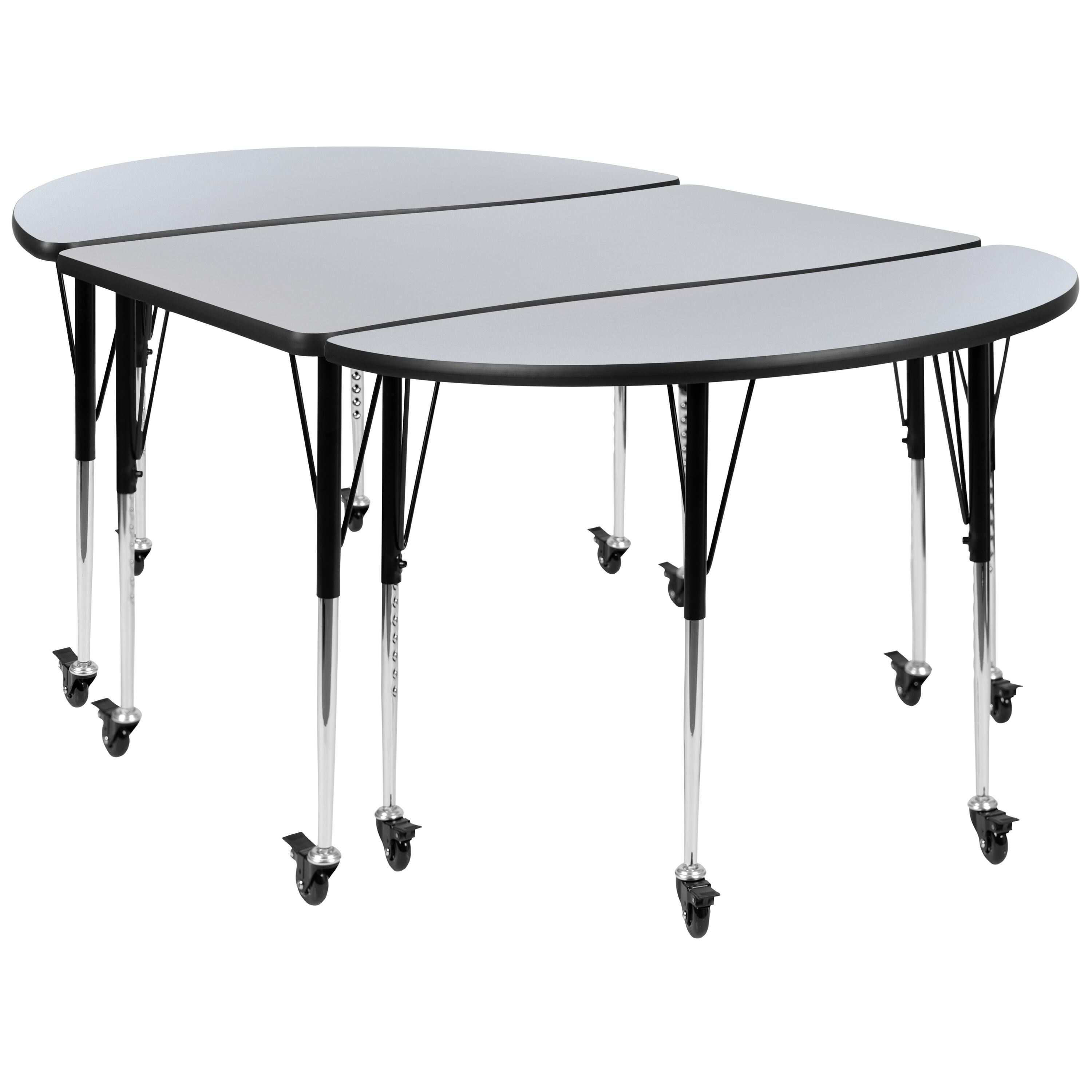 Alt View 1. Emma + Oliver - 3 Mobile Piece 76" Oval Wave Collaborative Grey Adjustable Activity Table Set - Grey.