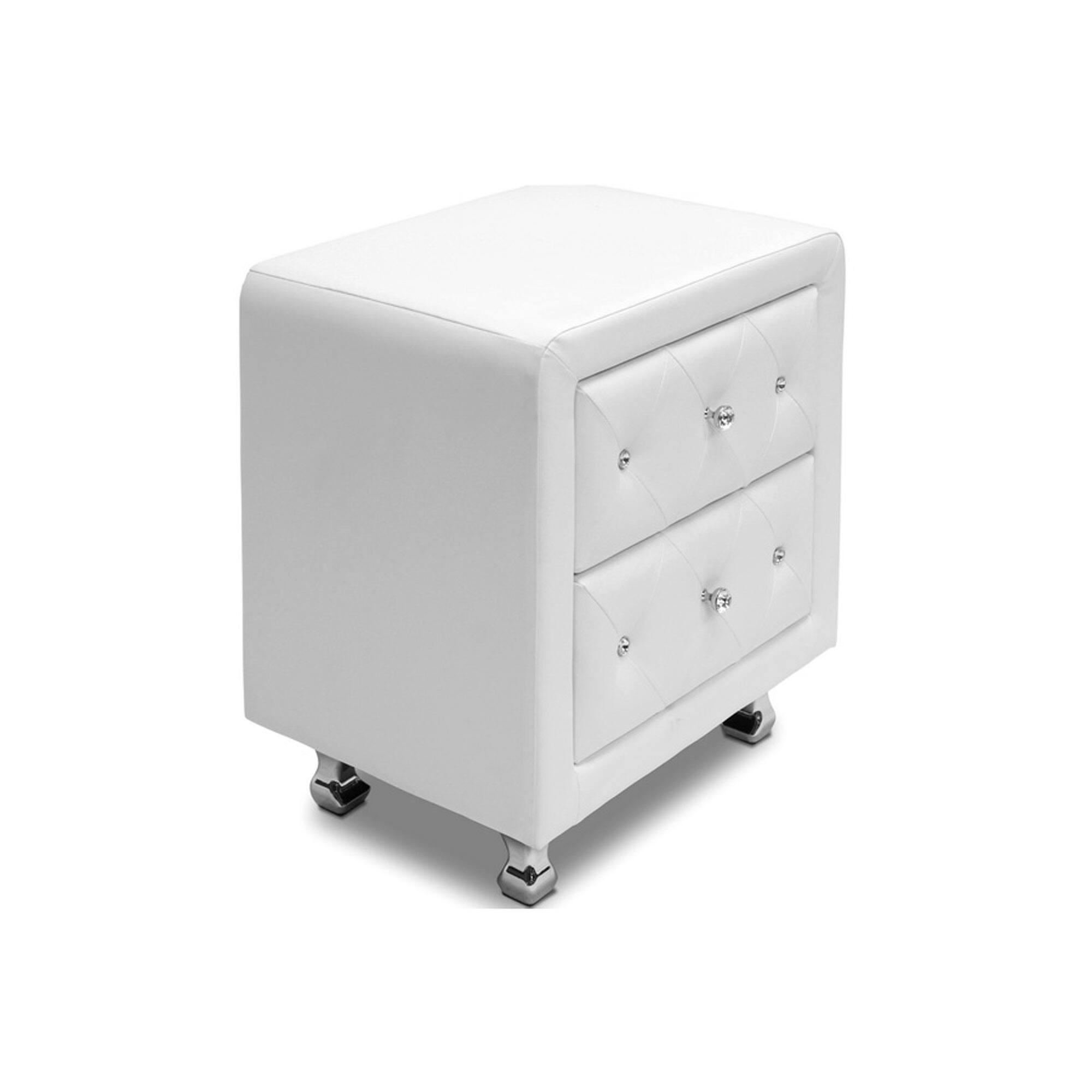 Left. Baxton Studio - Stella Crystal Tufted Upholstered Modern Nightstand - White.