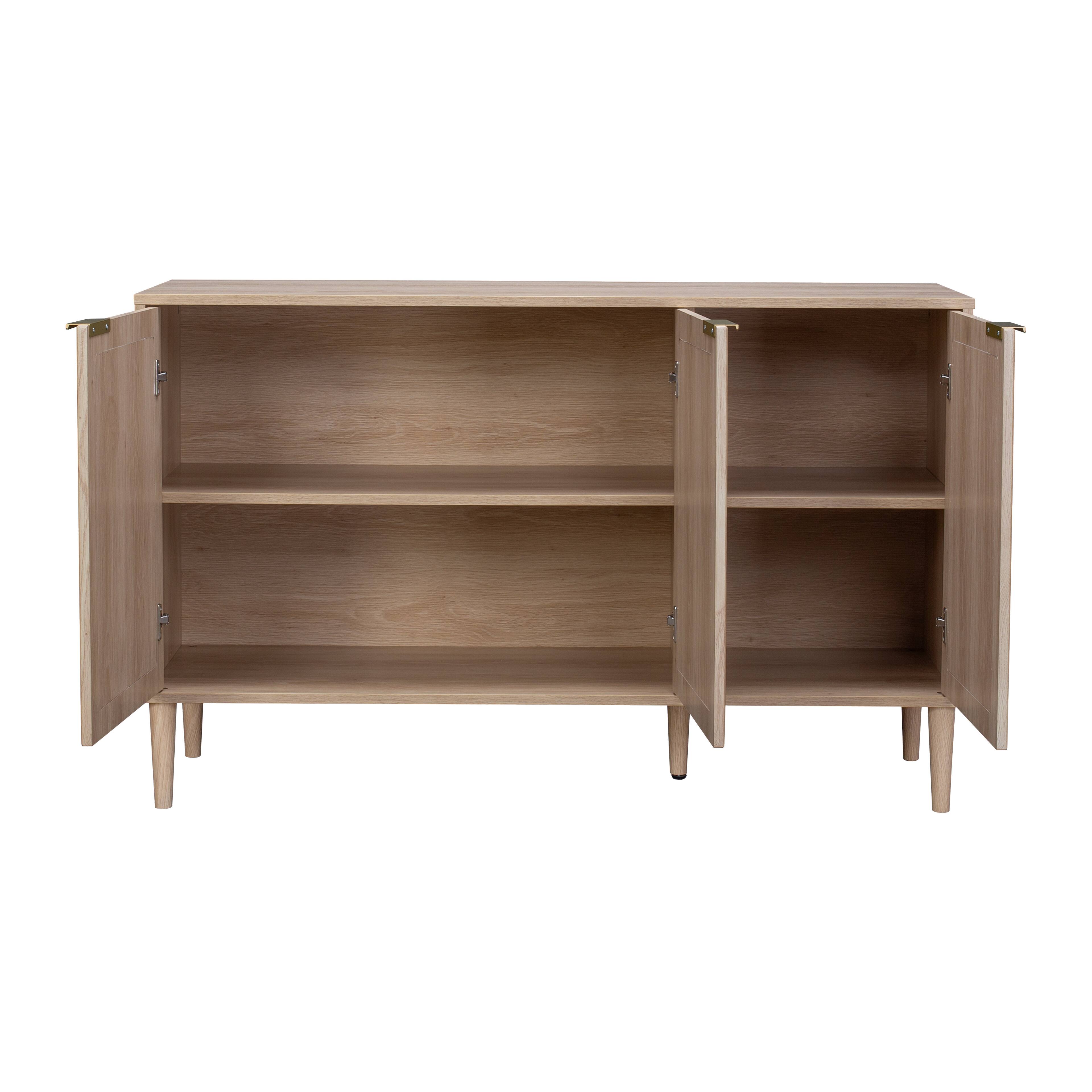 Back. CorLiving - CorLiving Freya Engineered Wood Sideboard with 3 Arched Rattan Doors and 4 Internal Shelves - Light Brown.