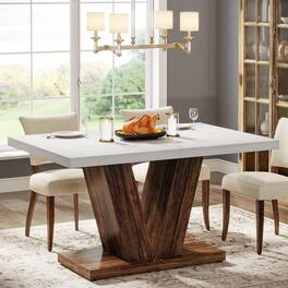 Tribesigns - Farmhouse Dining Table with Space-Saving Design and Pedestal Base for Dining Room and Kitchen - White