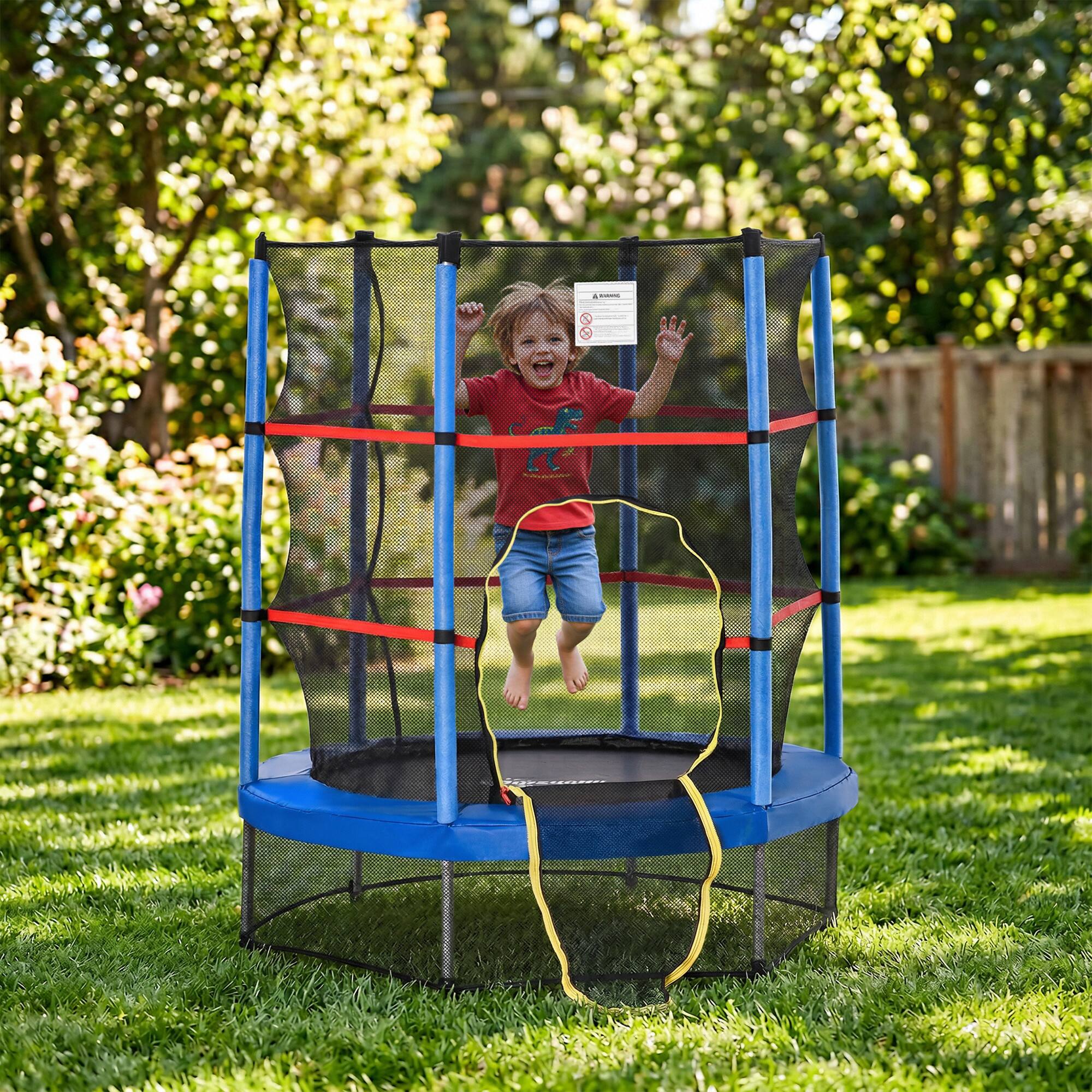 Alt View 1. Outsunny - Kids Trampoline with Enclosure Net for Age 3 to 6 Years - Blue.