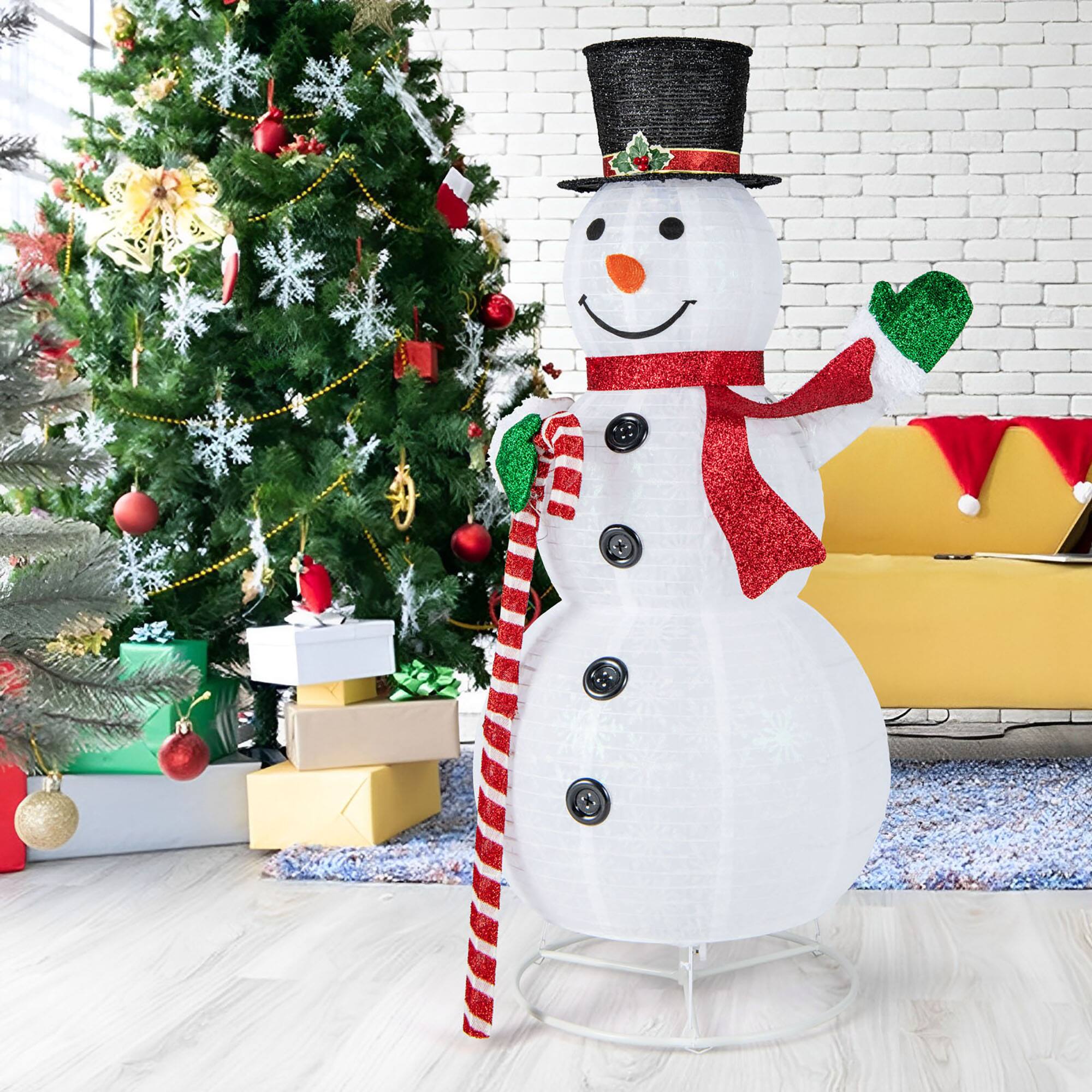 Alt View 3. Gymax - Gymax 5FT Lighted Christmas Snowman Outdoor Pop-up Snow Man w/ LED Lights & Santa Hat - White.