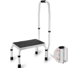 Front. VEVOR - Step Stool 1-Step 330lbs Capacity, 3 Adjustable Height with Handle Steel Step Ladder - White.