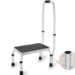 VEVOR - Step Stool 1-Step 330lbs Capacity, 3 Adjustable Height with Handle Steel Step Ladder - White