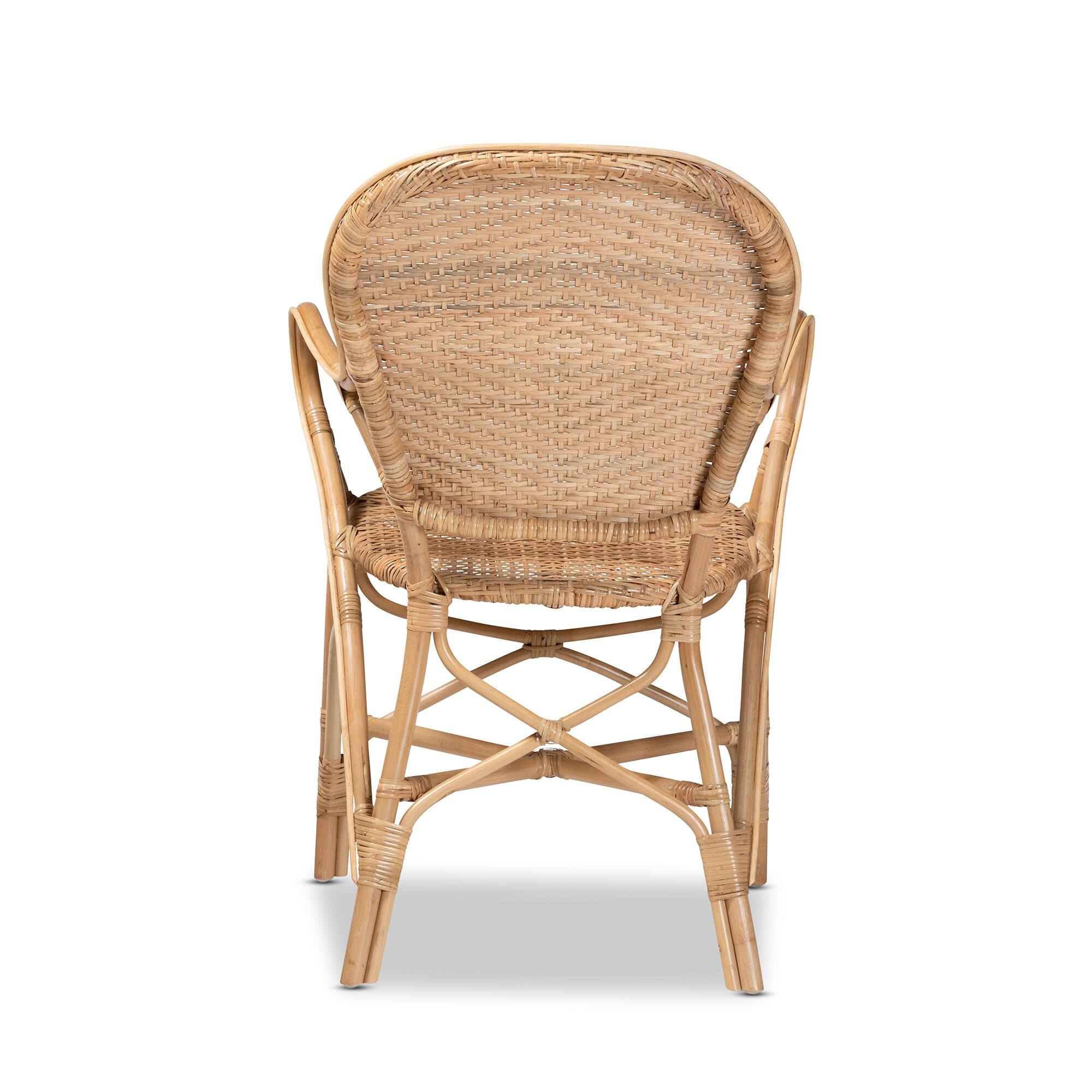Back. bali & pari - Genna Modern Bohemian Finished Rattan Dining Chair - Natural Brown.