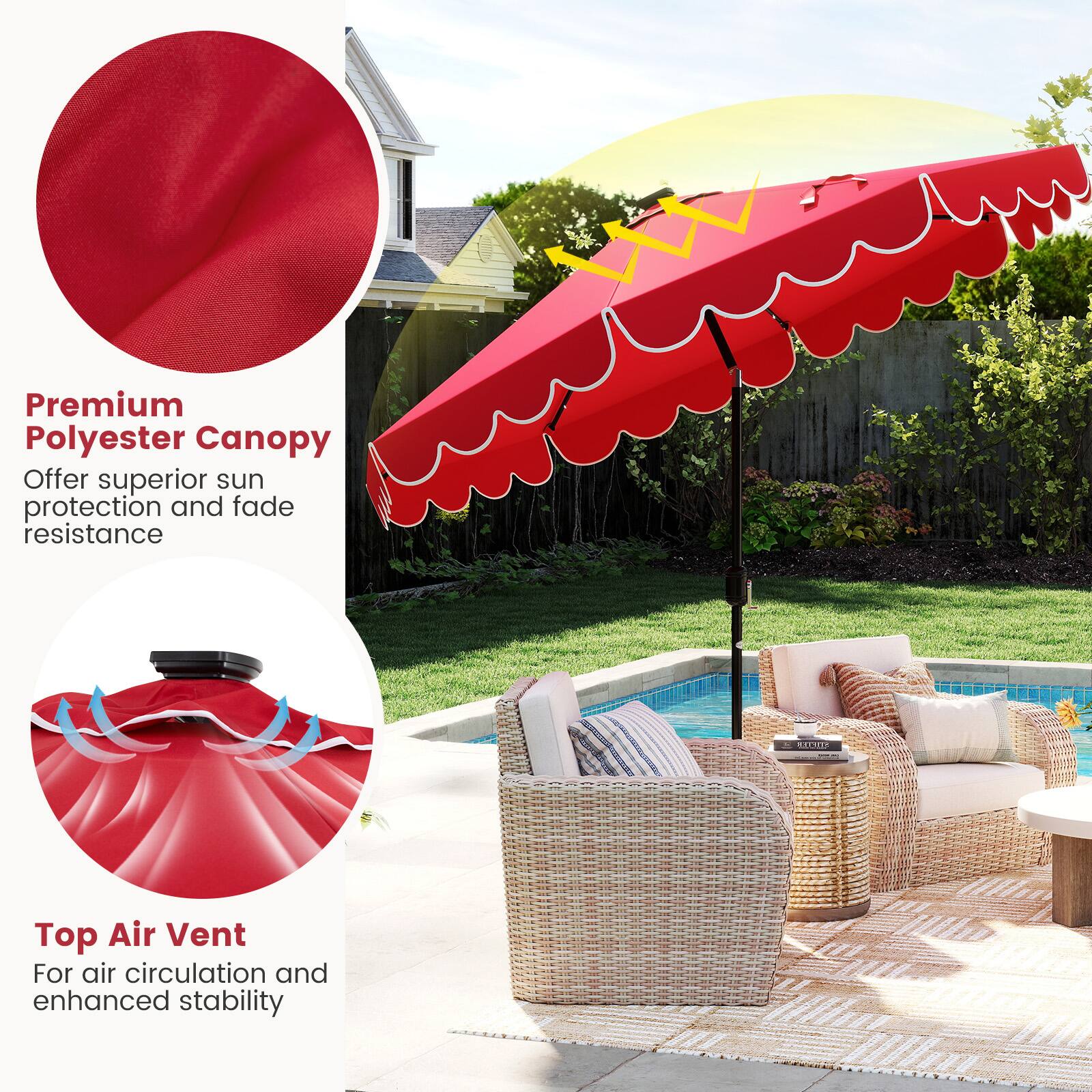 Premium Polyester Canopy Offer superior sun protection and fade resistance
ELANE 1 Top Air Vent For air circulation and enhanced stability